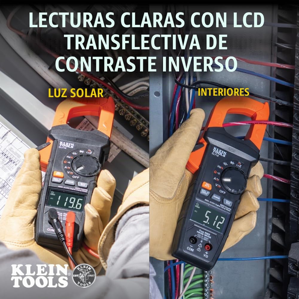 Klein Tools CL710 Pinza Amperimétrica Digital 600A AC/DC | Multímetro de Pinza TRMS Auto Rango Profesional | Voltaje Resistencia Frecuencia Capacitancia | NCV LoZ Prueba de Continuidad CAT III