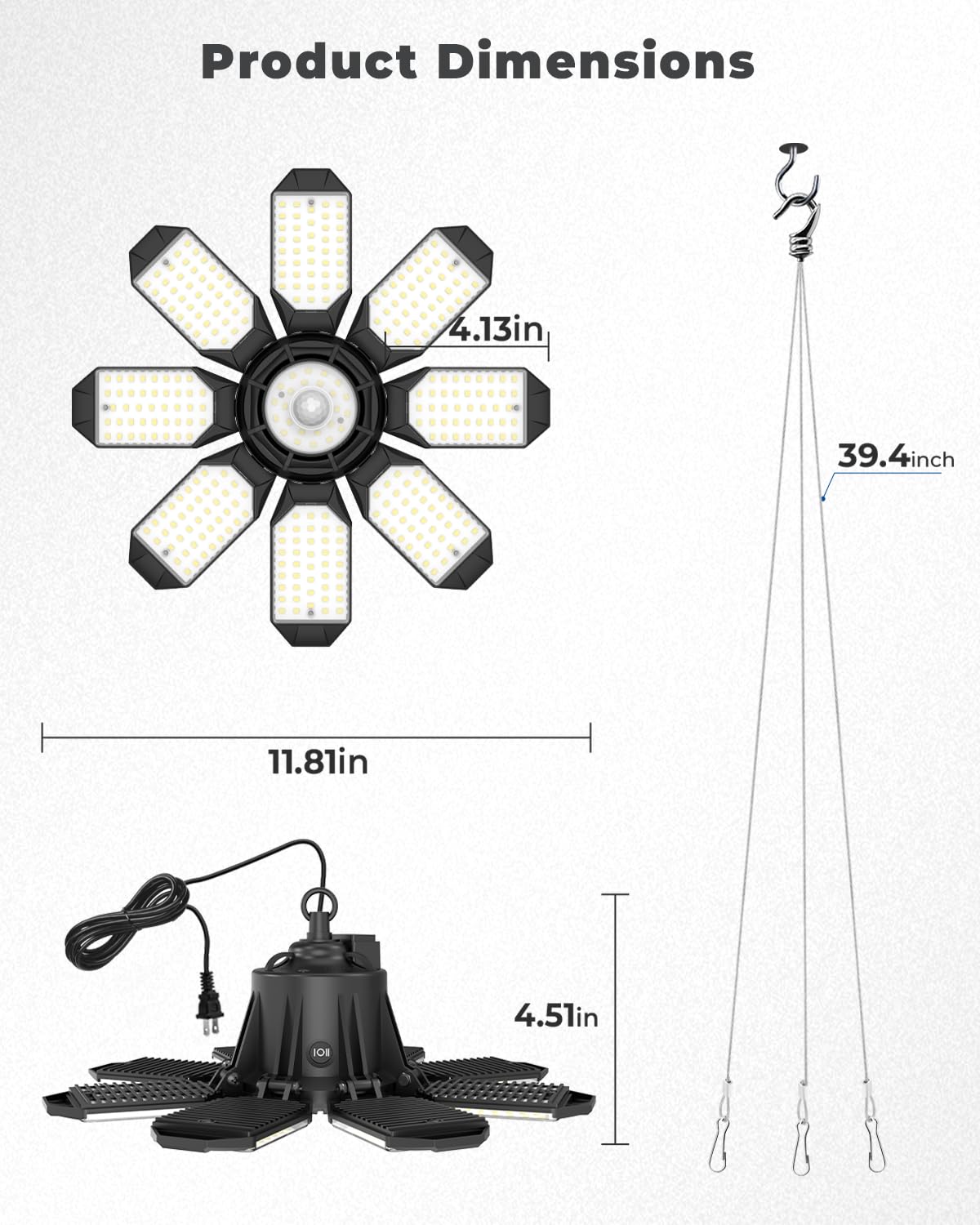 2 Pack Motion Sensor Garage Light Plug in - 25000LM Motion Sensor Shop Light with 8 1 LED — view 7