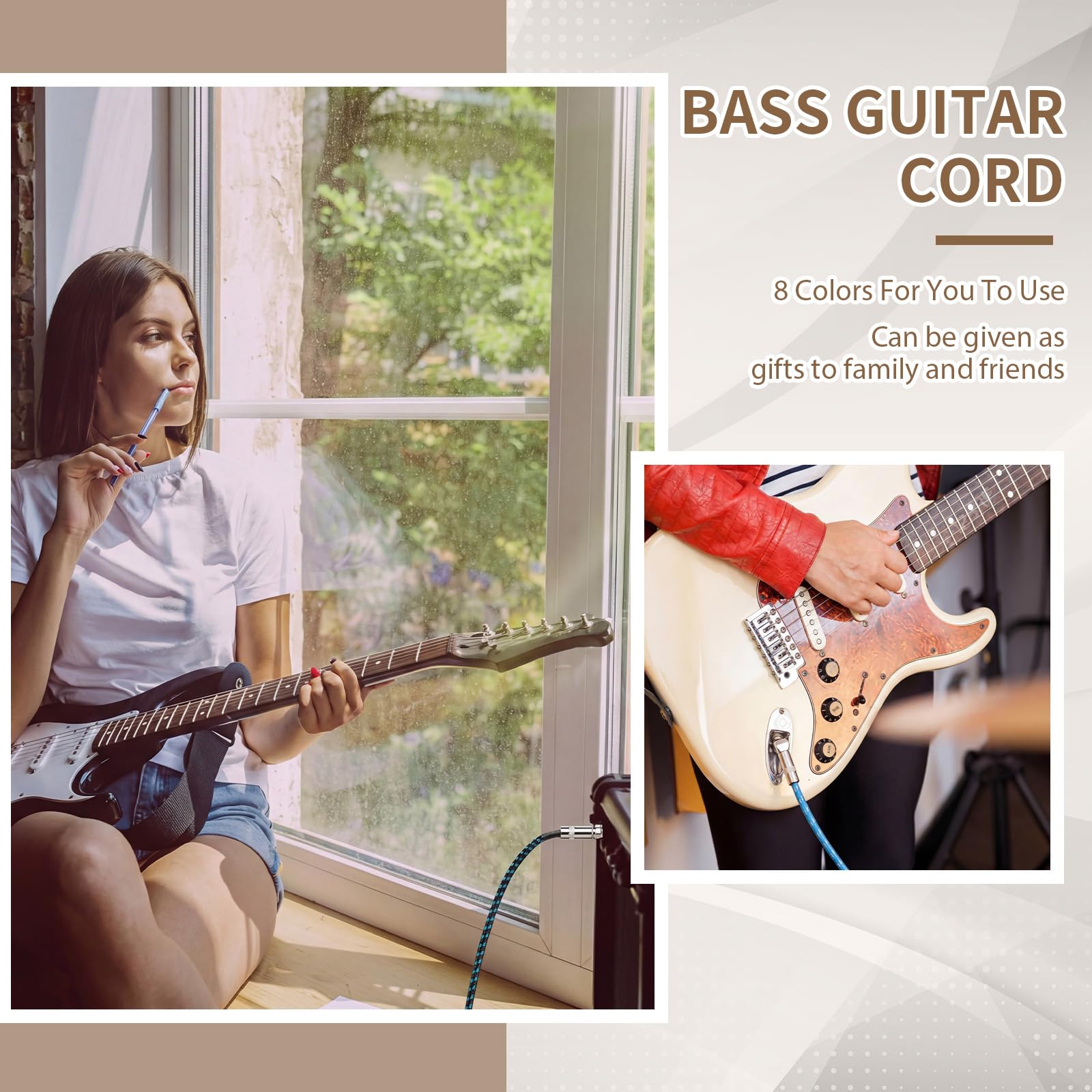 Paquete de 8 cables de instrumento de guitarra de 20 pies, TS recto a recto, cable de cobre profesional para guitarra eléctrica, bajo, teclado, amplificador, mezclador, audio profesional