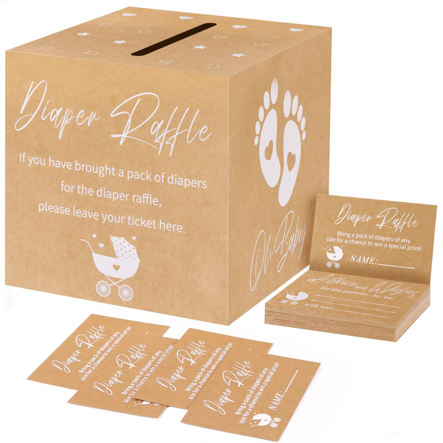 CCINEE 51pcs Diaper Raffle Box Set for Baby Shower Party, Gender Reveal Diaper Raffle Tickets for Baby Shower Games Invitations Diaper Raffle Cards