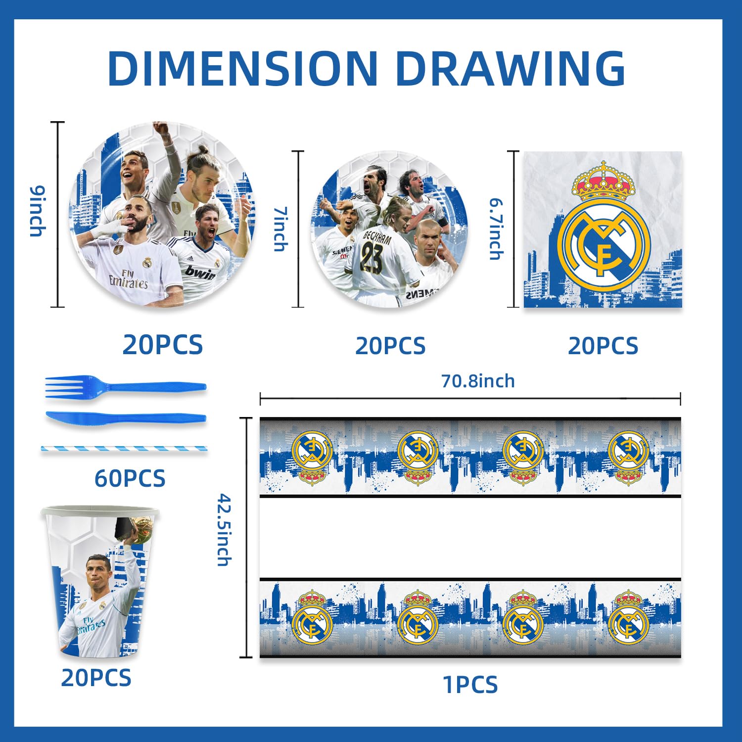 Amazon.com: 141pcs Real-Madrid Birthday Tableware Decorations