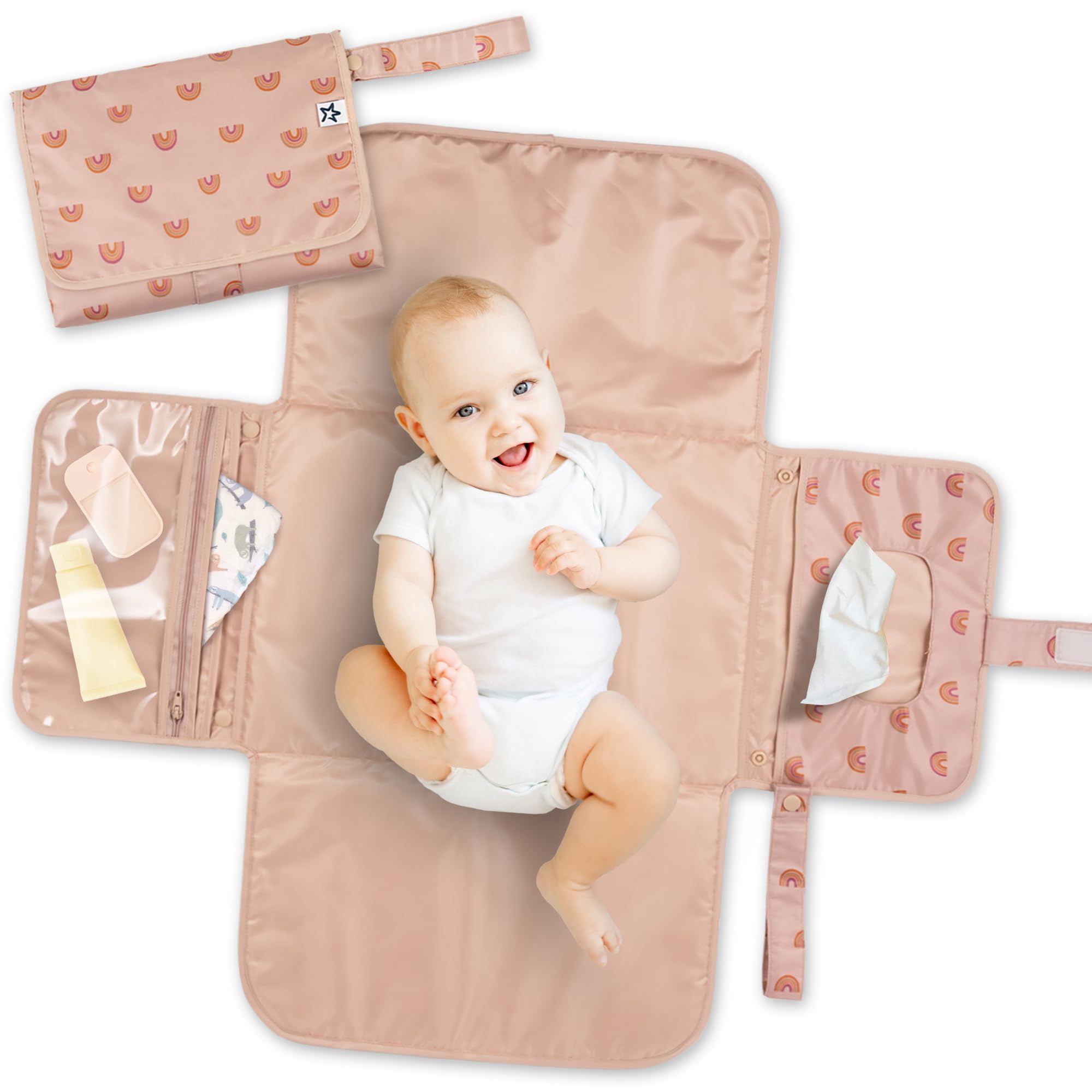 Tiny Twinkle Portable Diaper Changing Pad | Waterproof, Wipeable & Compact Baby Changing Pad for Travel | Smart Wipes Pocket & Organized Storage|