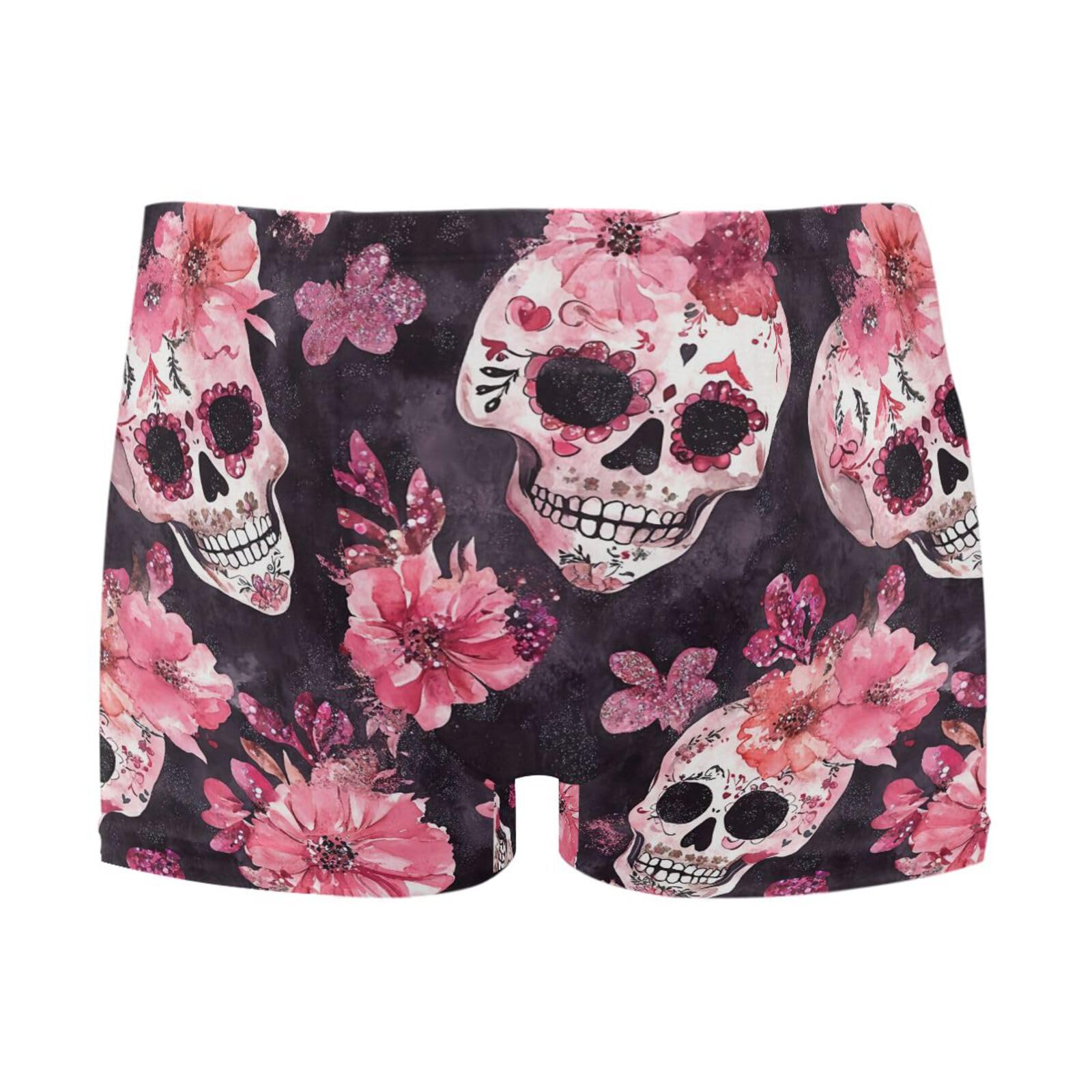 Mens Swimwear Sugar Skulls Pink Flowers Short Swim Trunks Square Lg Swimsuit Bathing Suits for Men L 202c0069