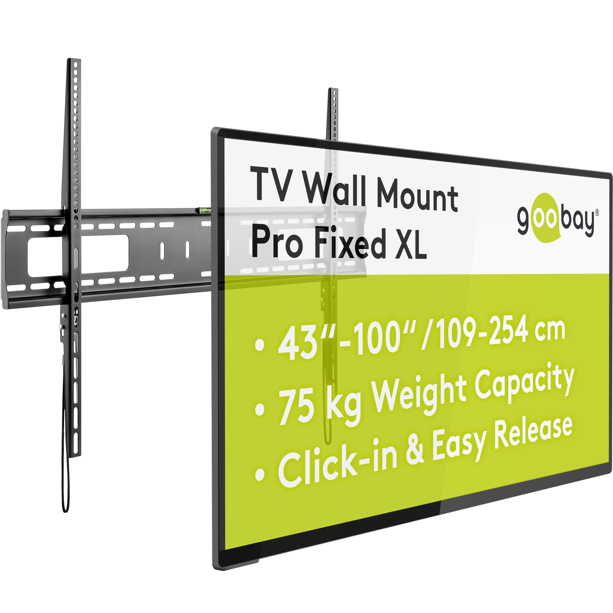 goobay Support TV Mural Fixe 43-100 Pouces 30,5 mm VESA 900x600 Charge Lourde Jusqu'à 75 kg - Pro FIXED XL - 49892