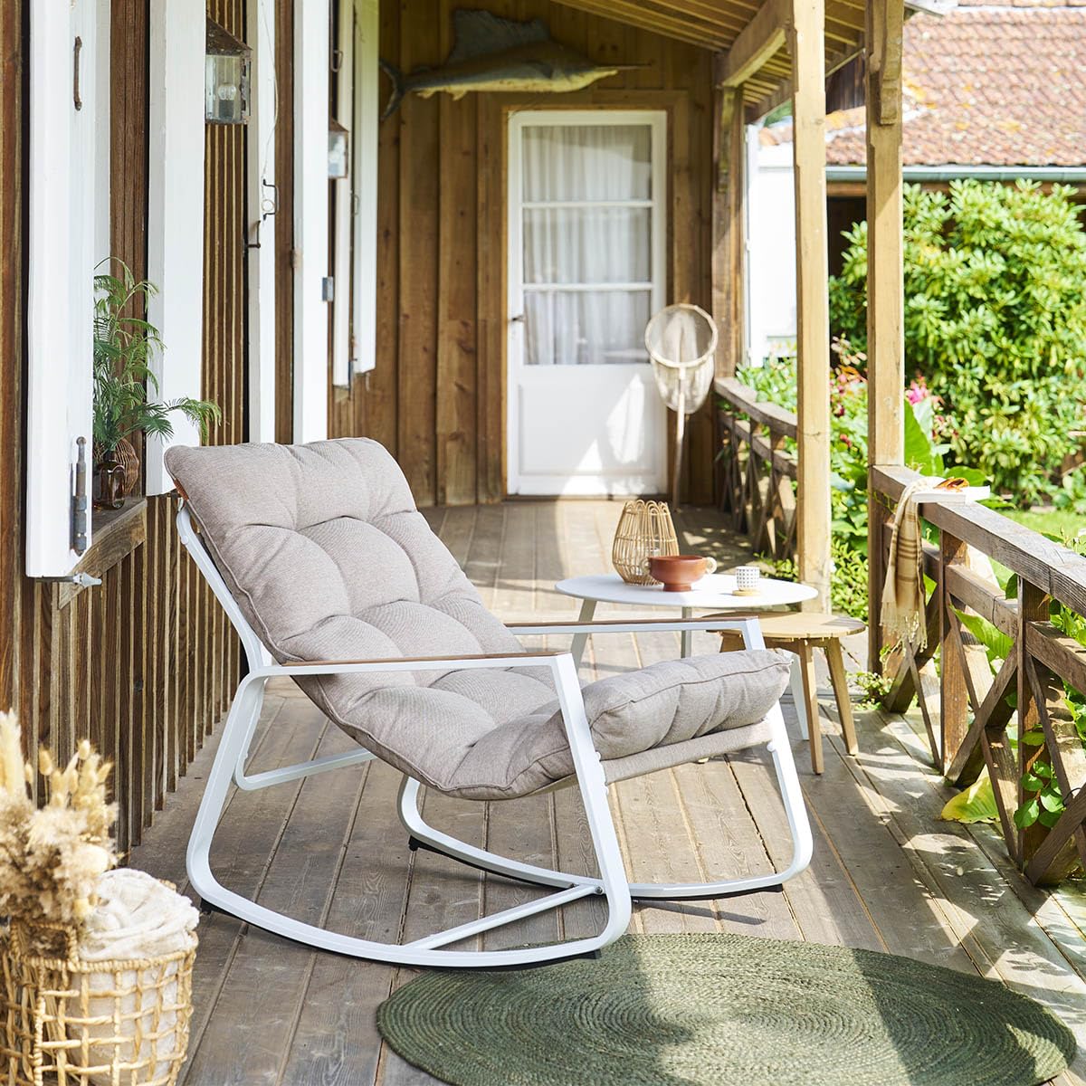 Hespéride - Fauteuil à Bascule Felinio Taupe - Acier Traité Epoxy Anti-Rouille - Mobilier d'Aménagement pour Jardin, Terrasse, Balcon, Patio