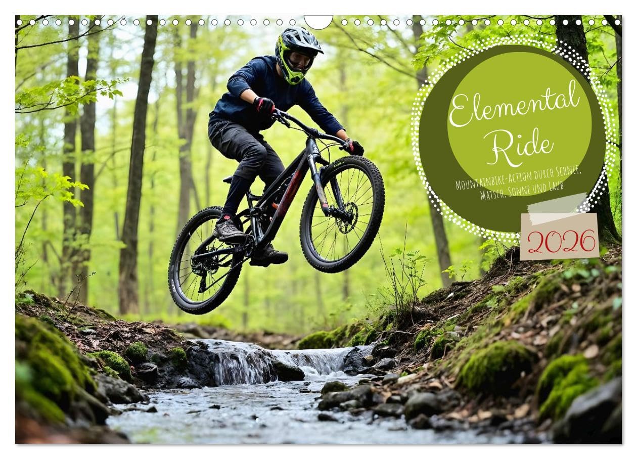 Elemental Ride. Mountain bike action through snow, mud, sun and foliage UK-Version (Wall Calendar 2026 DIN A3 Landscape), CALVENDO 12 Month Wall Calendar — image 1