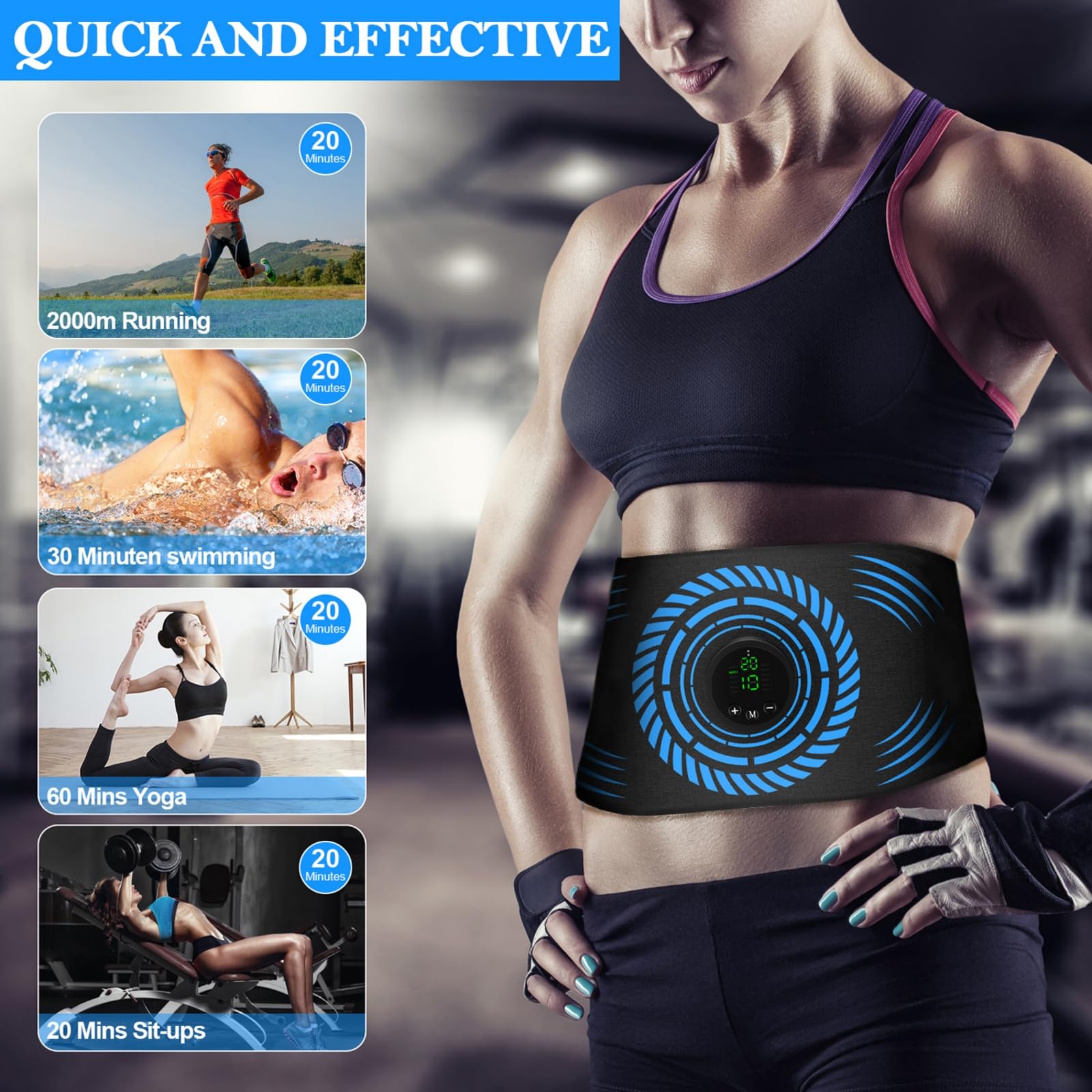 Electrostimulateur Musculaire Et Ceinture Abdominale - 10 Modes, 20 Niveaux D'intensité - Sans Fil - Pour Abdos, Bras, Jambes