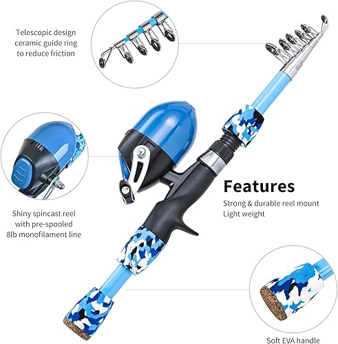 Miniatura 2 de LEOFISHING 2 Set Juego de caña de pescar para niños con kits de inicio completo, caña de pescar telescópica portátil y combos de carrete con todos