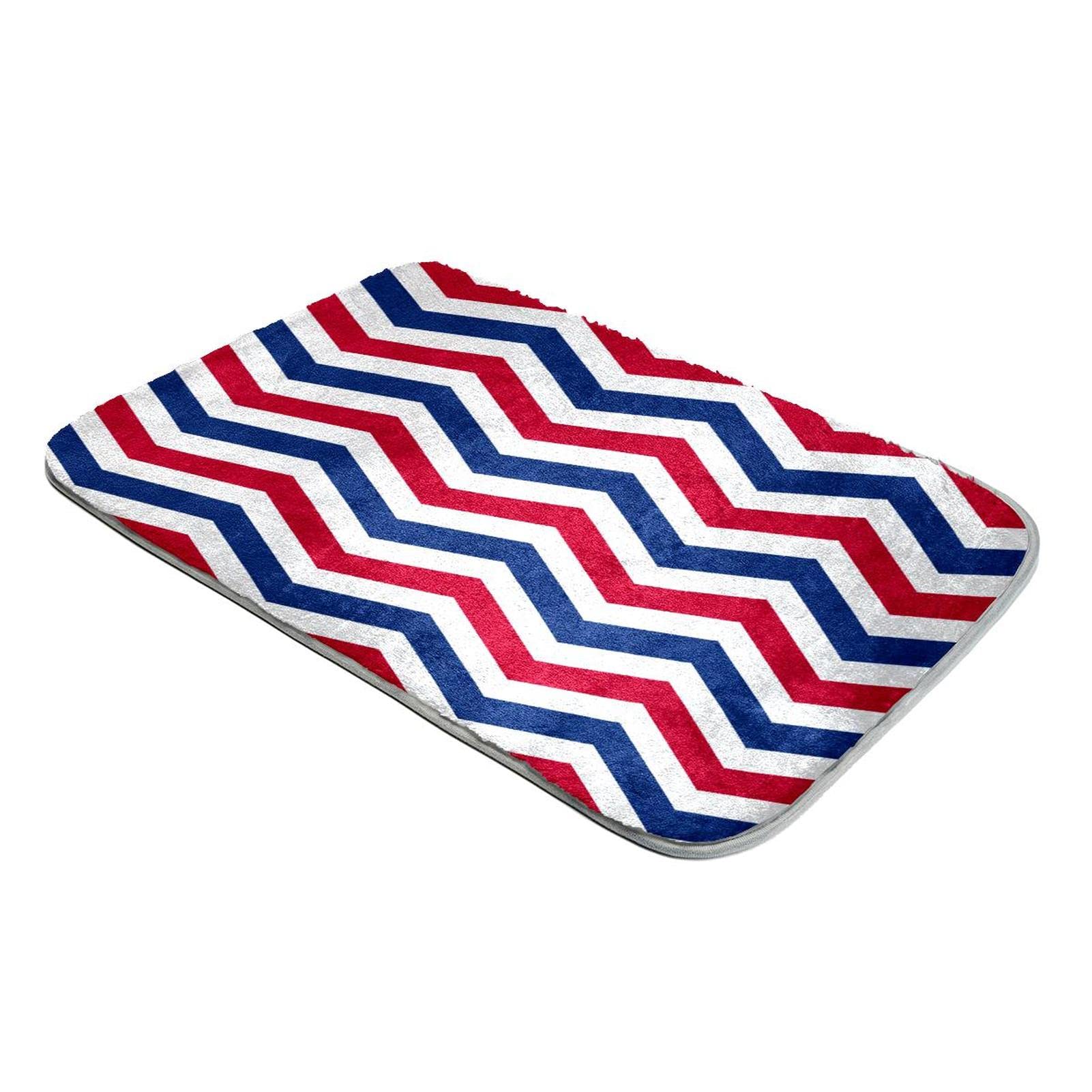 Tapis à poils longs haut de gamme en fausse fourrure douce rayée rouge bleu