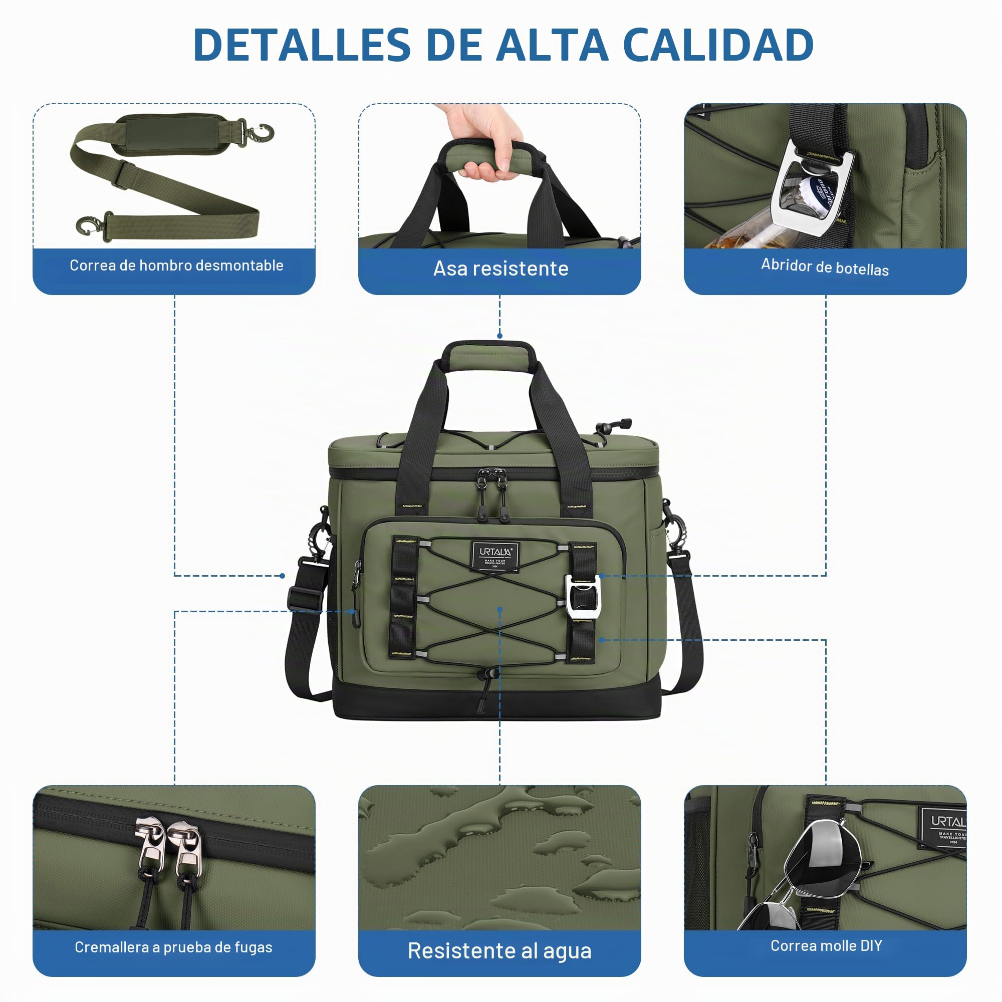 Urtala Bolsa Térmica, Nevera Portátil Aislante e Impermeable para acampadas, Viajes, la Compra y la Pesca, 30L