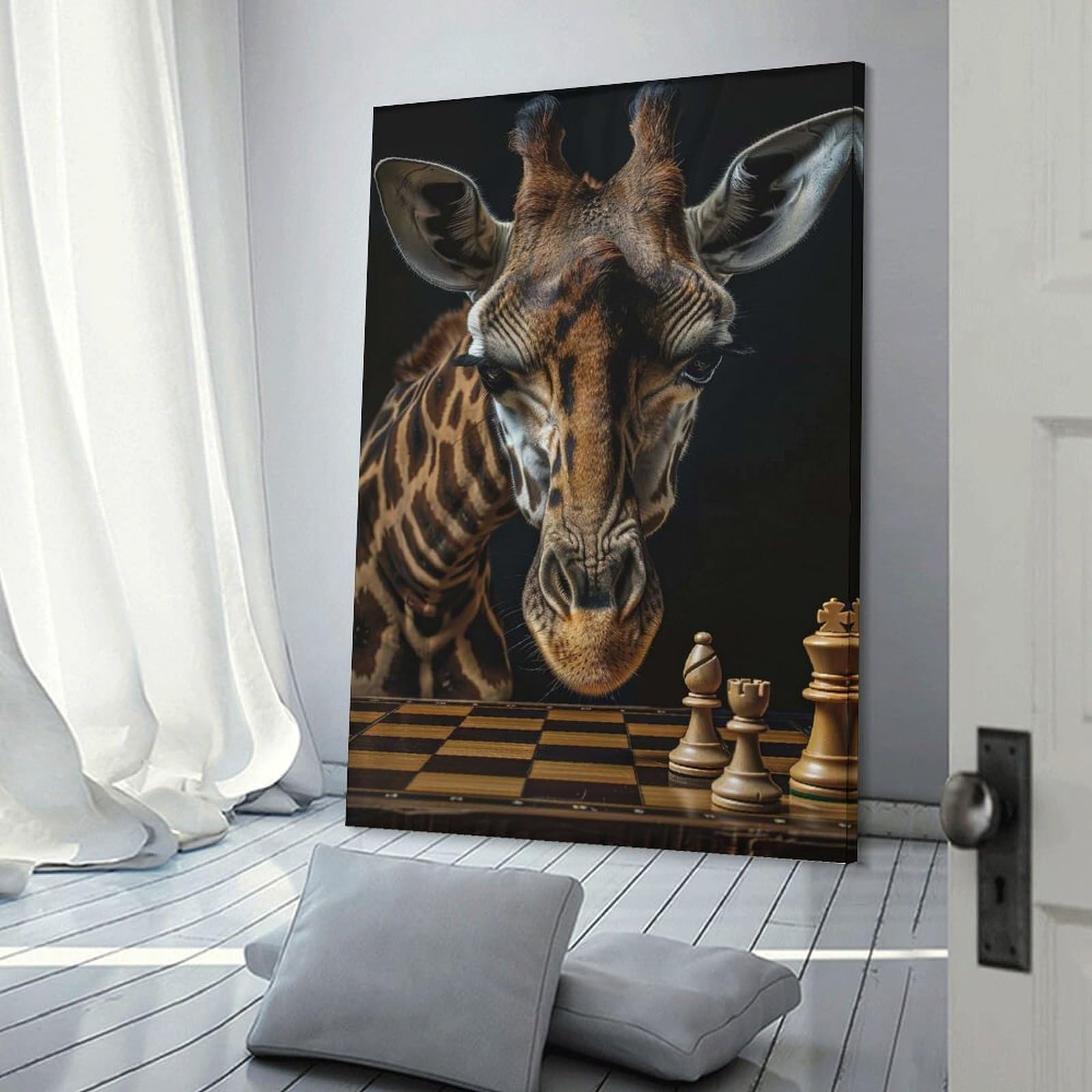 Junmoney Giraffe Chess Canvas Wall Decor, 08x12inch(20x30cm), for Apartment Walls, Studios Or Work Areas, Decorative Canvas Decor for Home Updates