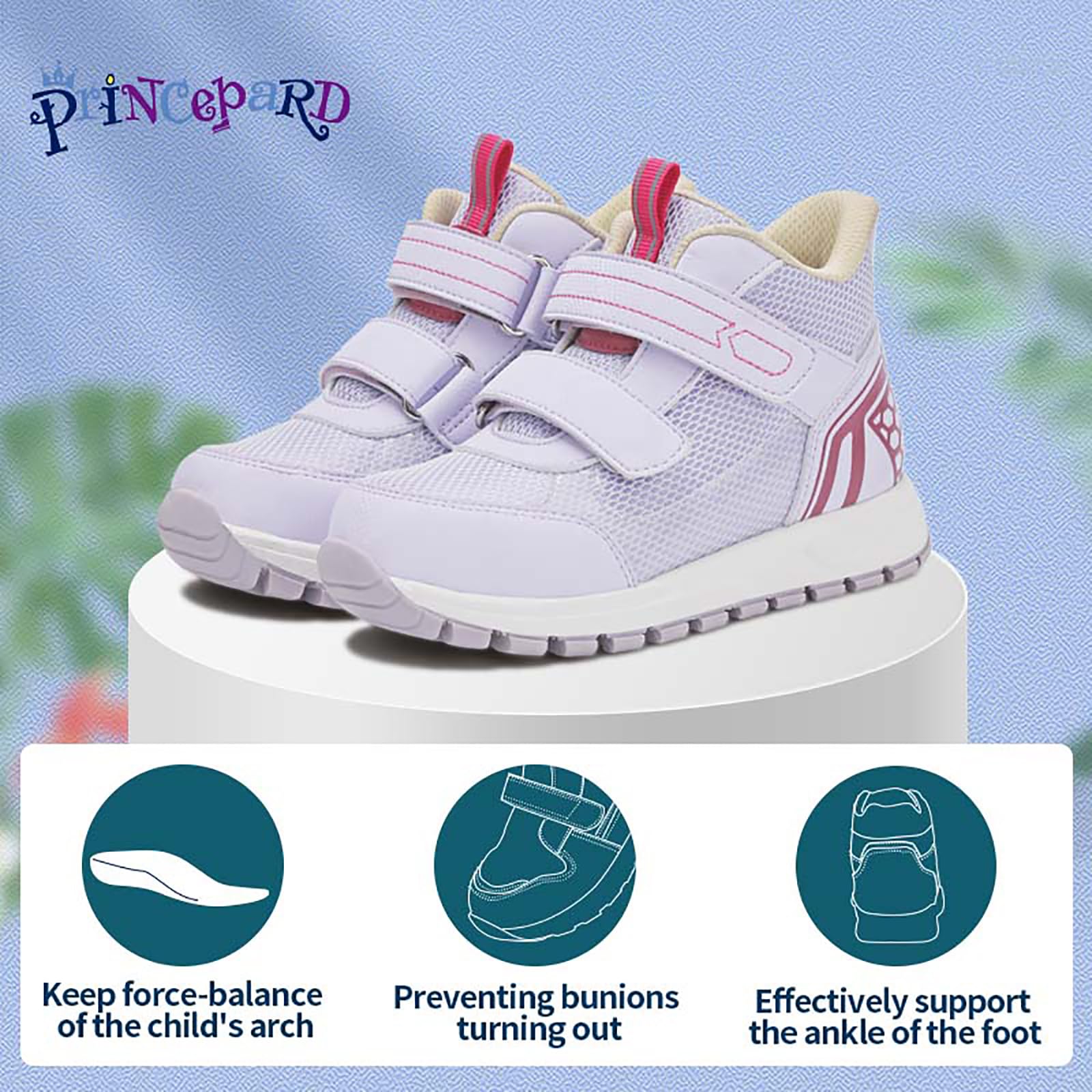 princepard Zapatos ortopédicos para niños pequeños con soporte de arco y tobillo, tenis correctivos de malla transpirable
