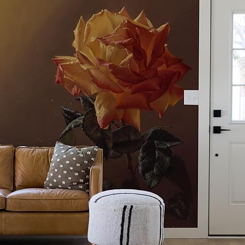 Miniatura 7 de Murales de pared con rosas naranjas para despegar y pegar, 89 pulgadas de ancho x 98 pulgadas de alto, papel tapiz floral grande, bohemio, vintage,