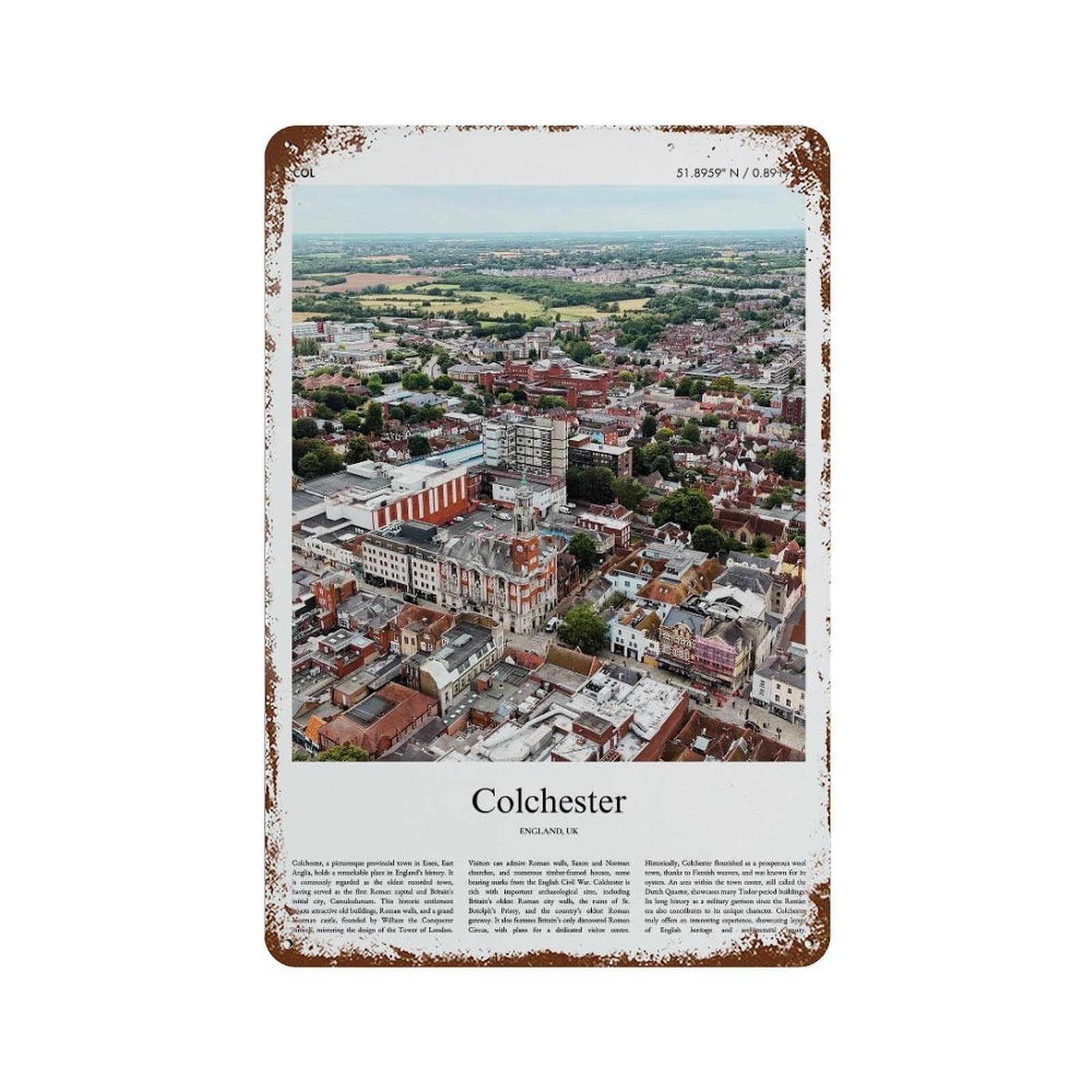 xiaoxiaoshen Colchester England UK City Scenery Wall Decor Art Metal Tin Poster Modern Home Decor Art Home Bar Shop Decorations Vintage Sign 30x20cm