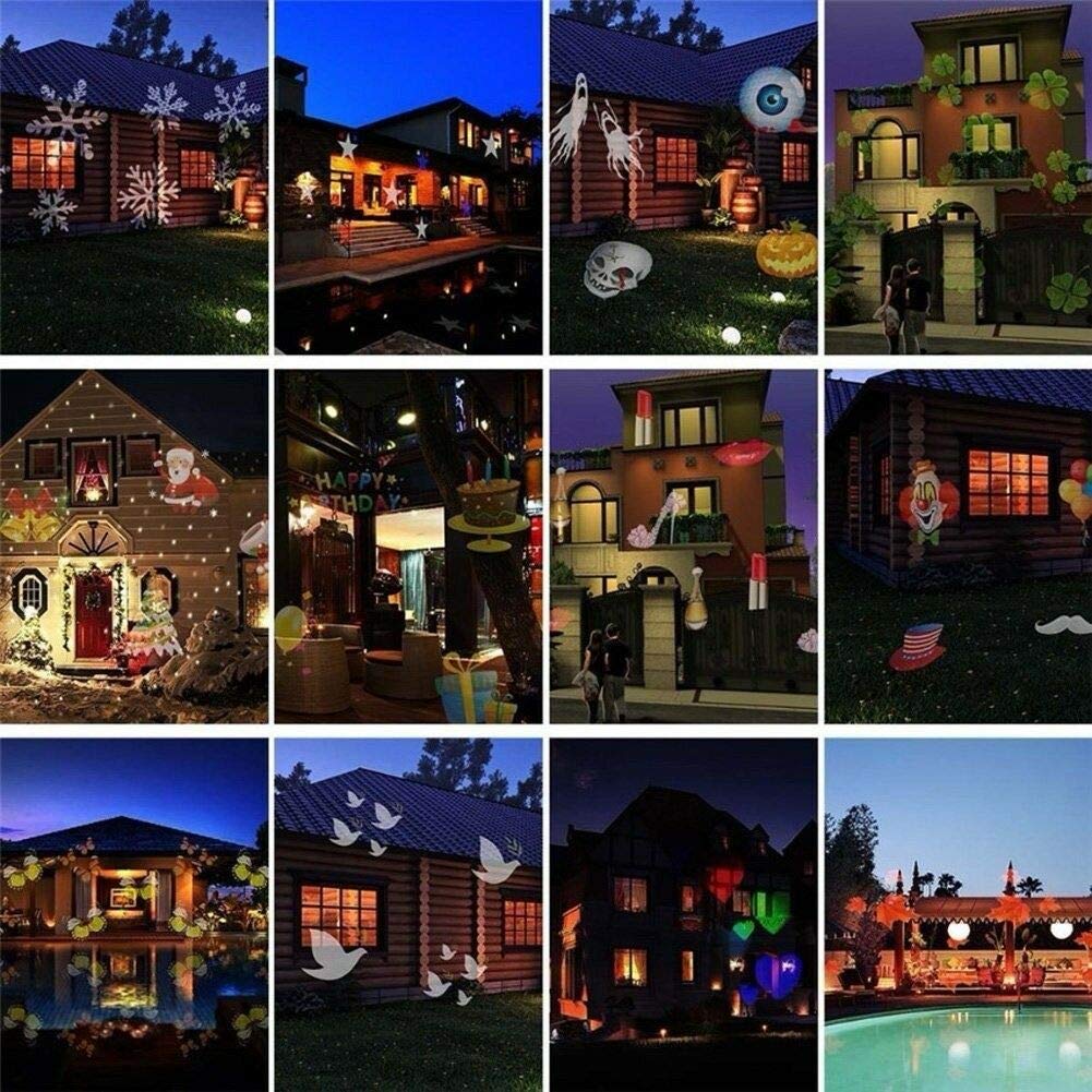 Natale LED Proiettore Luce Discoteca Luce da palcoscenico Modelli di fiocchi di neve impermeabili 12 Modelli Proiettore per esterni Lampada di proiezione Prato Luce natalizia Casa Giardino Decorazioni