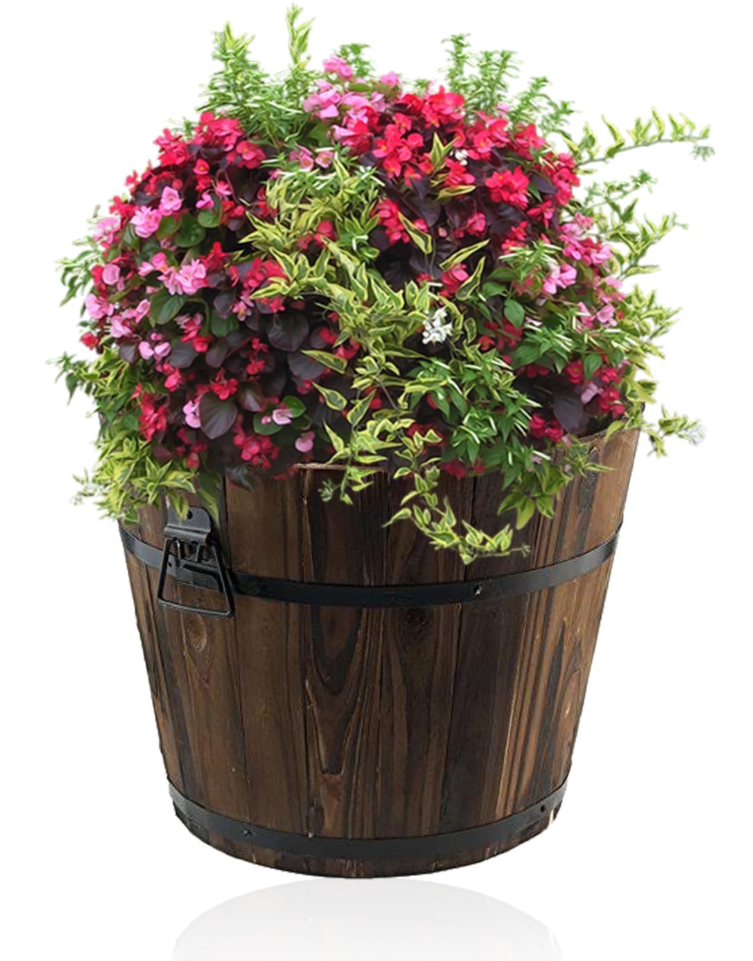 rightclick Wooden Half Barrel Planter, Garden Barrel Planter Lightweight Easy To Move Indoor/Outdoor Plant Pot, Multipurpose Large Planter For Patio Entrance Living Room_38 x 30cm