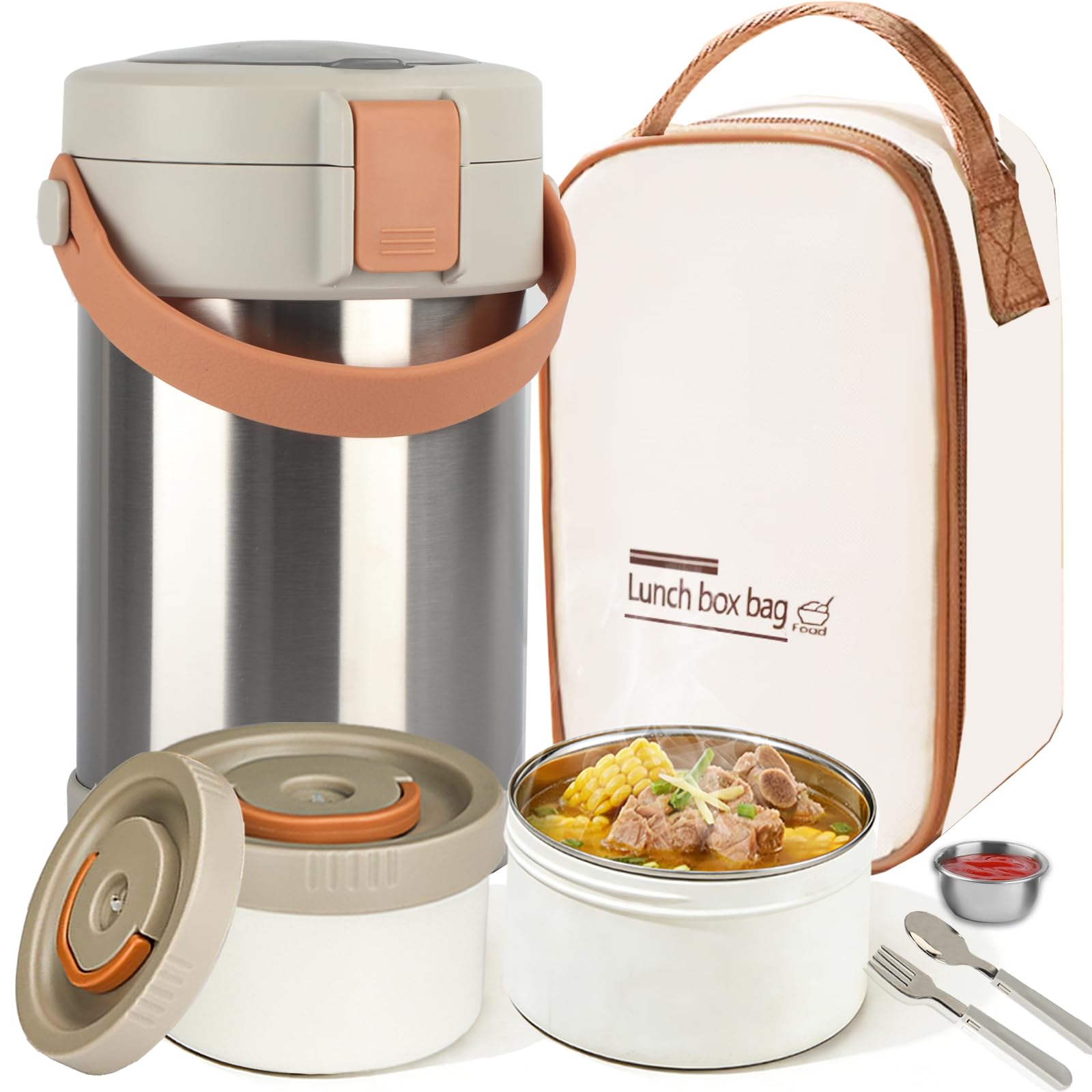 Linmagco Men's Stainless Steel 1.5L 52 Oz Thermal Food Flasks For Hot Food, 1.5L Soup Containers, 7.87In 2 Layer Stainless Steel Insulated Hot Food Flask, Thermal Lunch Box, Soup Flask, Food Warmer For Wo