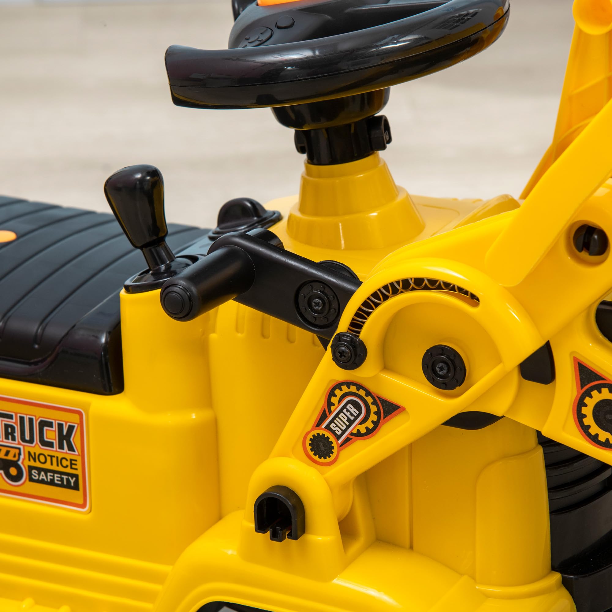 HOMCOM Tractor sin Pedales para Niños de +2 Años Excavadora Correpasillos Tractor Correpasillos con Pala Móvil Asiento de Almacenamiento y Bocina Carga 30 kg 83x27x39 cm Amarillo