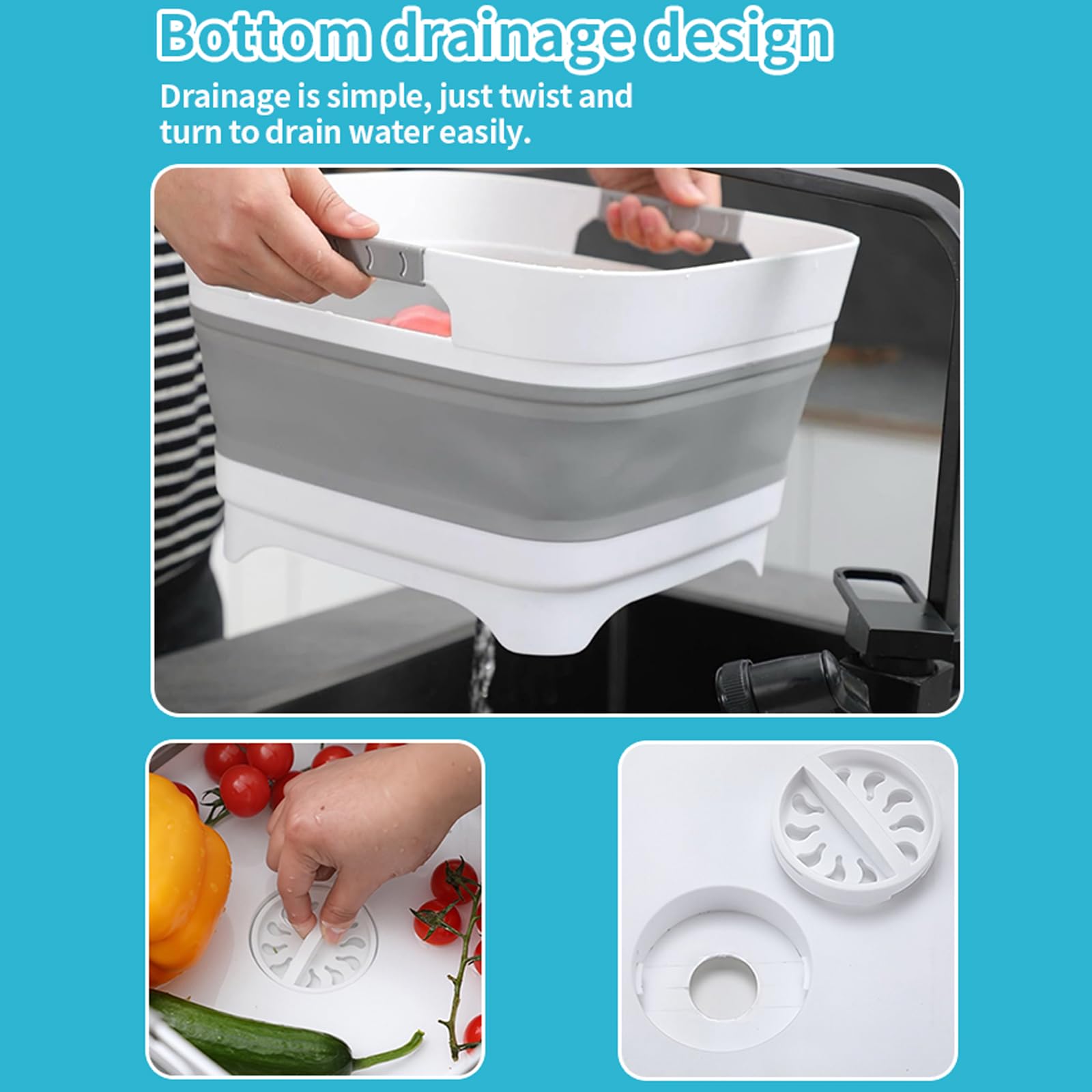 PandaEar Bacinella Pieghevole per Lavaggio Biberon, Vasca per Lavare con Tappo di Scarico per Accessori Neonato, Biberon, Tiralatte, Cucina, Campeggio e Viaggio