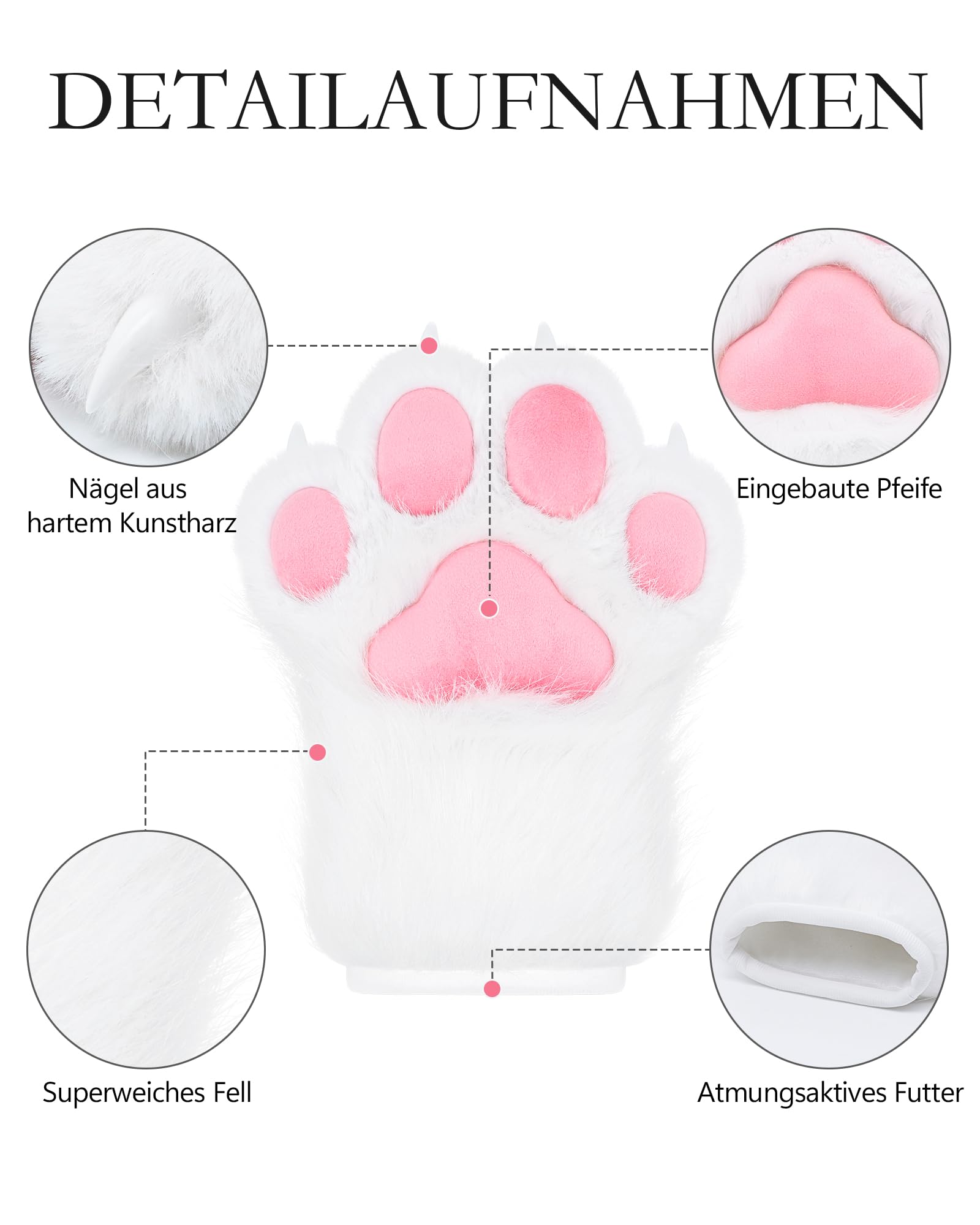 Cosplay Tier Verlängerte Flauschige Kunststoffkrallen für Katzen Fursuit Pfoten Handschuhe Erwachsene Kostüm Zubehör Set