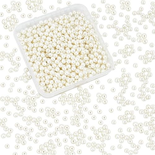 Pandahall Elite, perlas pequeñas redondas brillosas. Canutillos surtidos de raso para joyas. Paquete de caja redonda., Vidrio, 4mm