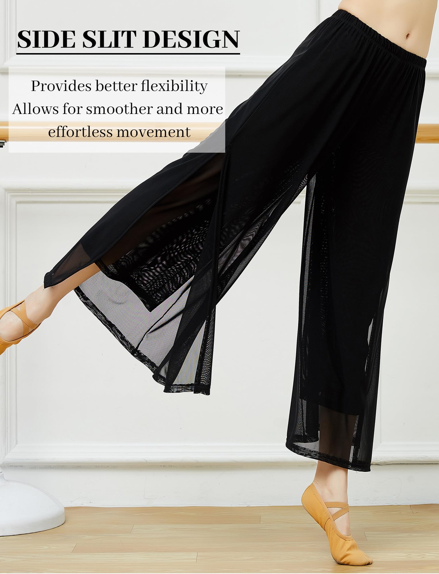 SEAUR Pantaloni da danza da donna, in chiffon, a gamba larga, per danza orientale, latina, pilates, yoga, palazzo, pantaloni estivi, per il tempo libero, S-XL