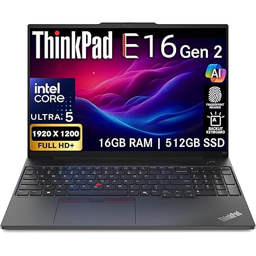 Oemgenuine Lenovo ThinkPad E16 Gen 2, WUXGA 16" Display, Intel Ultra 5-125U, 16GB DDR5 RAM, 512GB NVMe, Fingerprint, Backlit KB, WiFi 6E + BT, RJ-45, FHD Webcam, W11P, Business Laptop