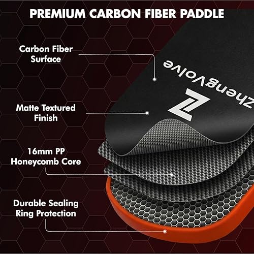 Miniatura 3 de Paleta de pickleball, fibra de carbono con núcleo patentado de 0.630 in, mango antideslizante alargado para potencia, giro, control y velocidad de