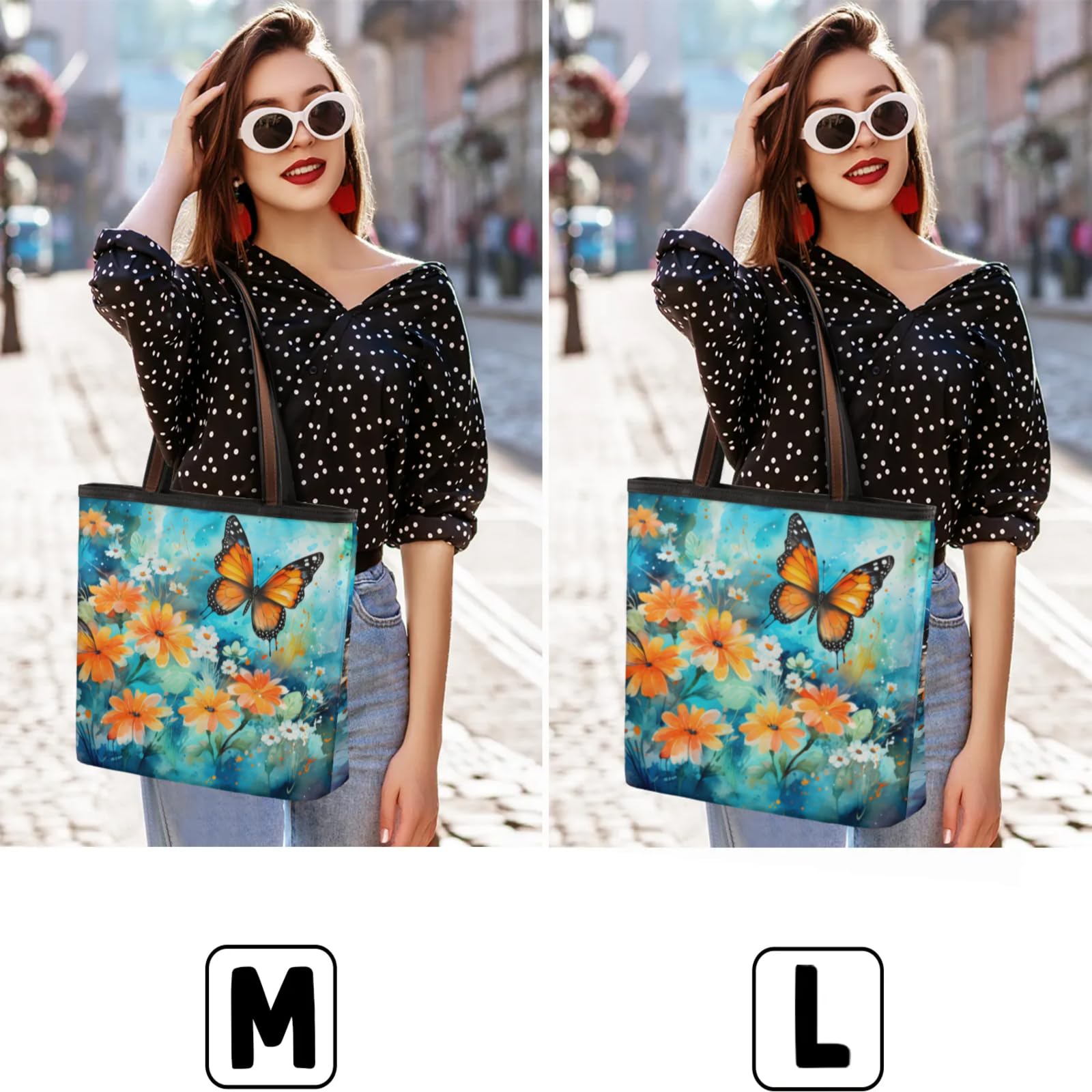 Vintage Butterfly Flower Tote Bag Multi Pocket Zippered Beach Bag Lightweight Waterproof Handbag for Women Men Work Gym Travel Swimming Yoga Grocery Shopping M
