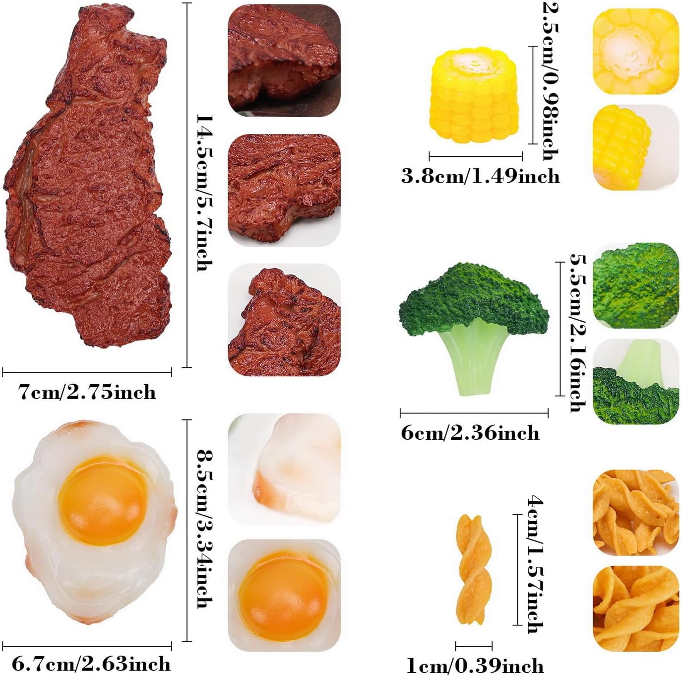 25pcs Artificial Steak Fake Roast Beef Meat Simulation Fried Egg Broccoli Corn Block French Fries Model Fake Food DIY Wedding Home Kitchen Market Display Photography Props Decoration