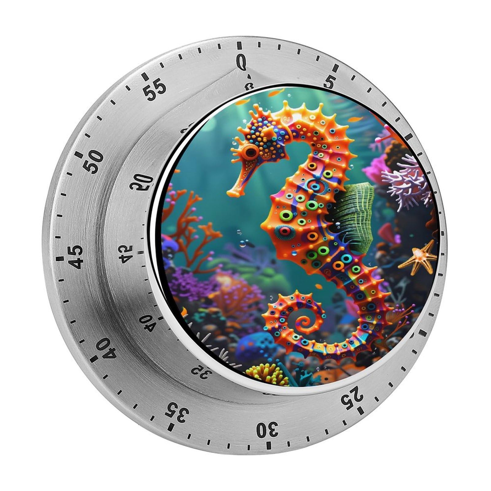 Colorful Seahorse 60 Minute Wind Up Timer,Visual Mechanical Magnetic Timer with Loud Alarm for Kitchen