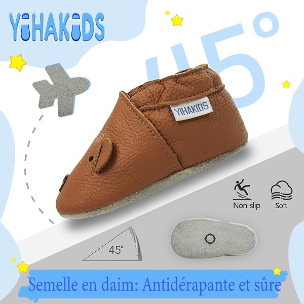 YIHAKIDS Chaussures Bébé Filles Garçons Cuir Souple Bébé Enfant Chaussons Cuir Doux Chaussures Fille Garçon Premiers Pas 0-6 Mois - 2Ans - 3