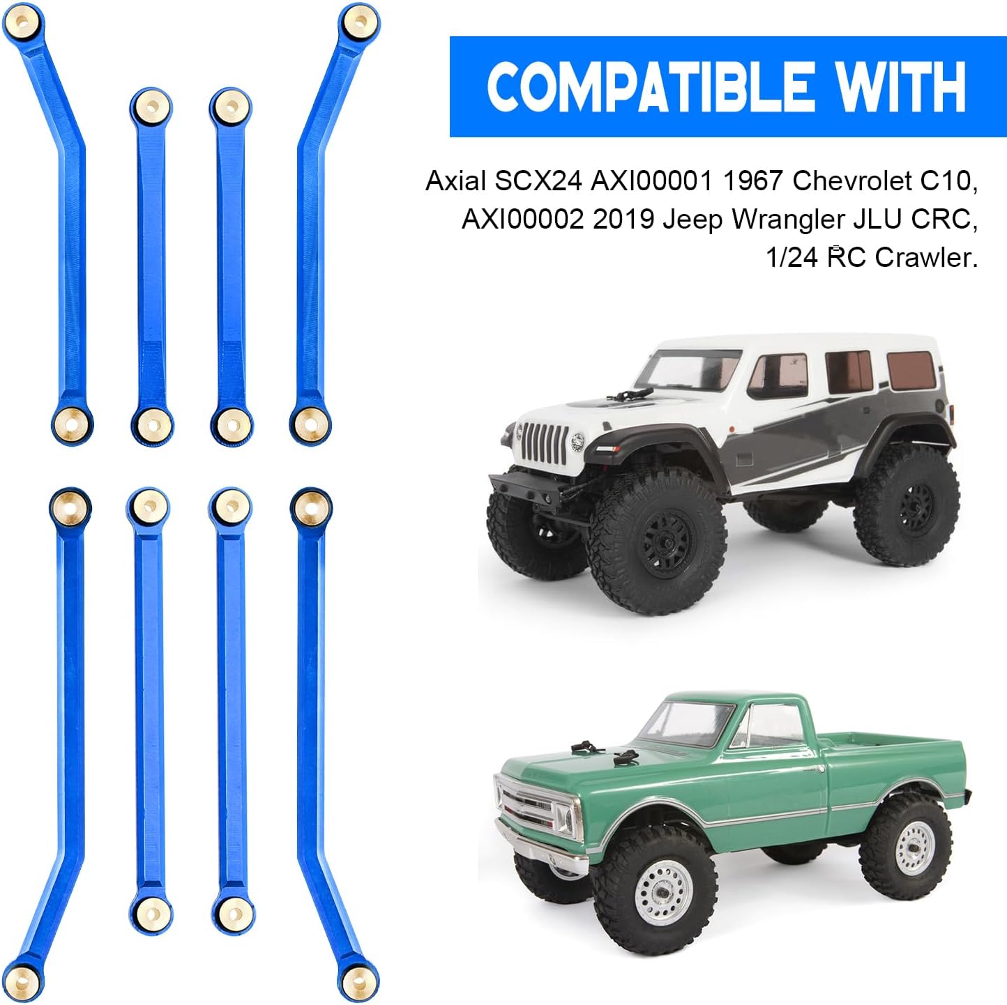 High Clearance Steering Links Set for Axial SCX24 C10 AXI00001 Wrangler JLU AXI00002, 8PCS (Blue)