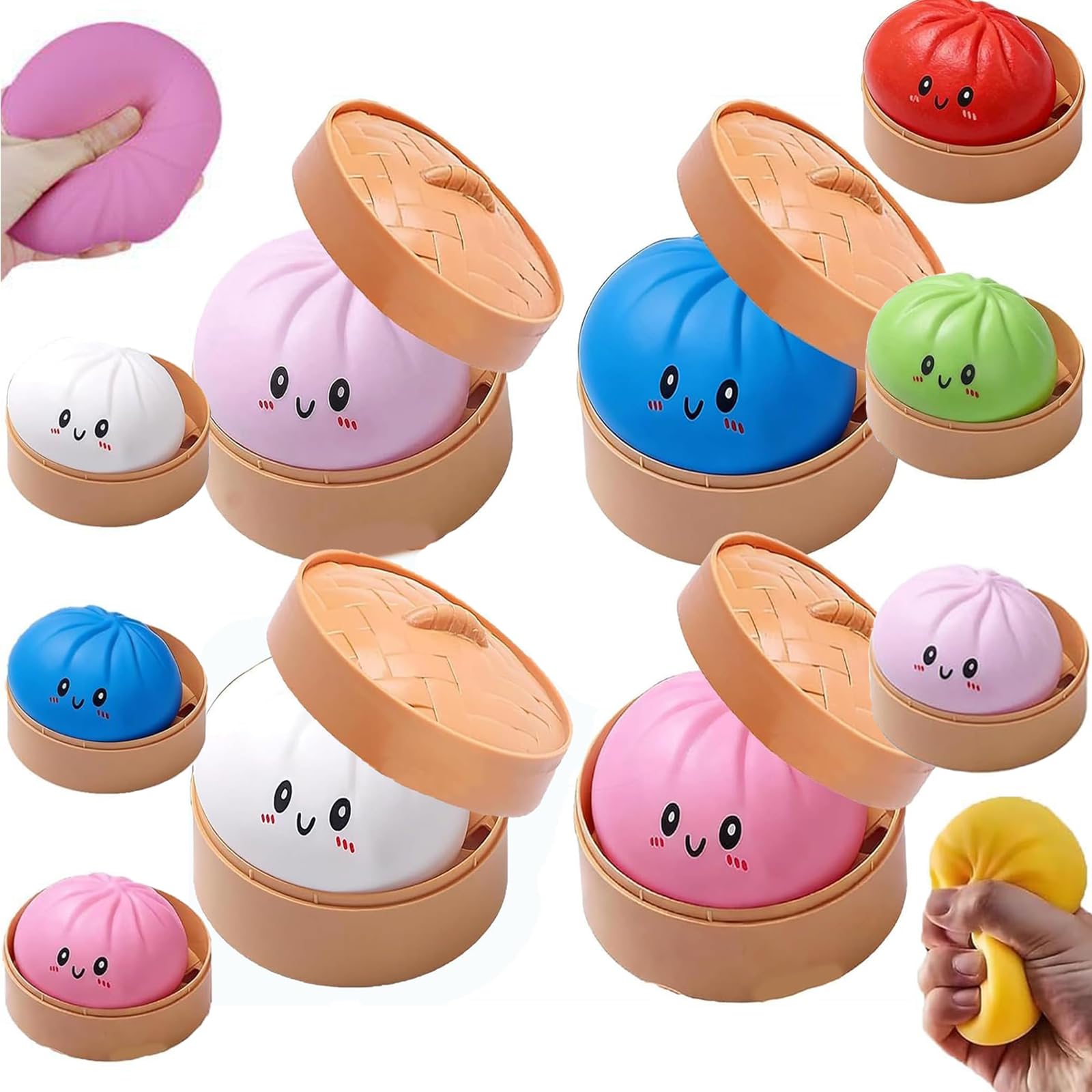 Mystery Dumpling Squishy, 4 Inch Jumbo Dumpling Stress Ball, Squishy Bun, Anxiety Relief Fidget, Soft Squeeze Decompression Dough for Adults Classroom Prizes & Party Favors (Pink) — view 13