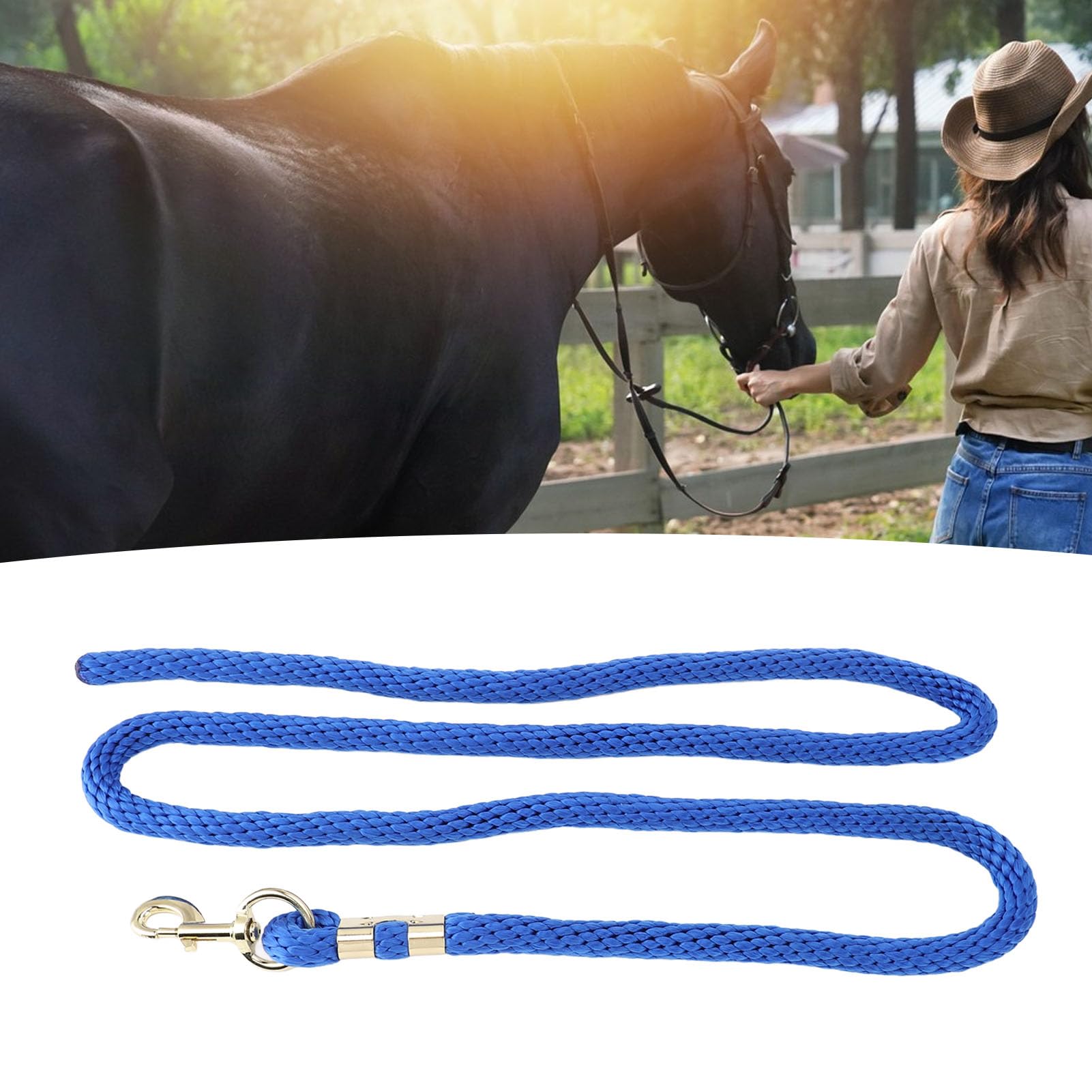 Horse Lunge Line, 2m Anti Break Horse Training Rope with Stainless Steel Hook for Walking Handling (RoyalBlue)