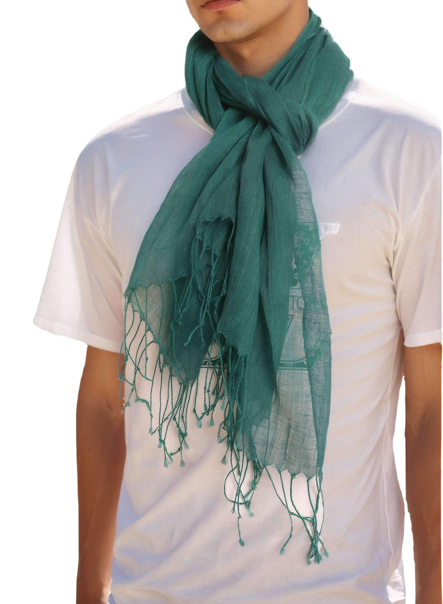 Prettystern uni Colour plain fringes 100% linen Cool Casual spring summer scarf - T31 dark green