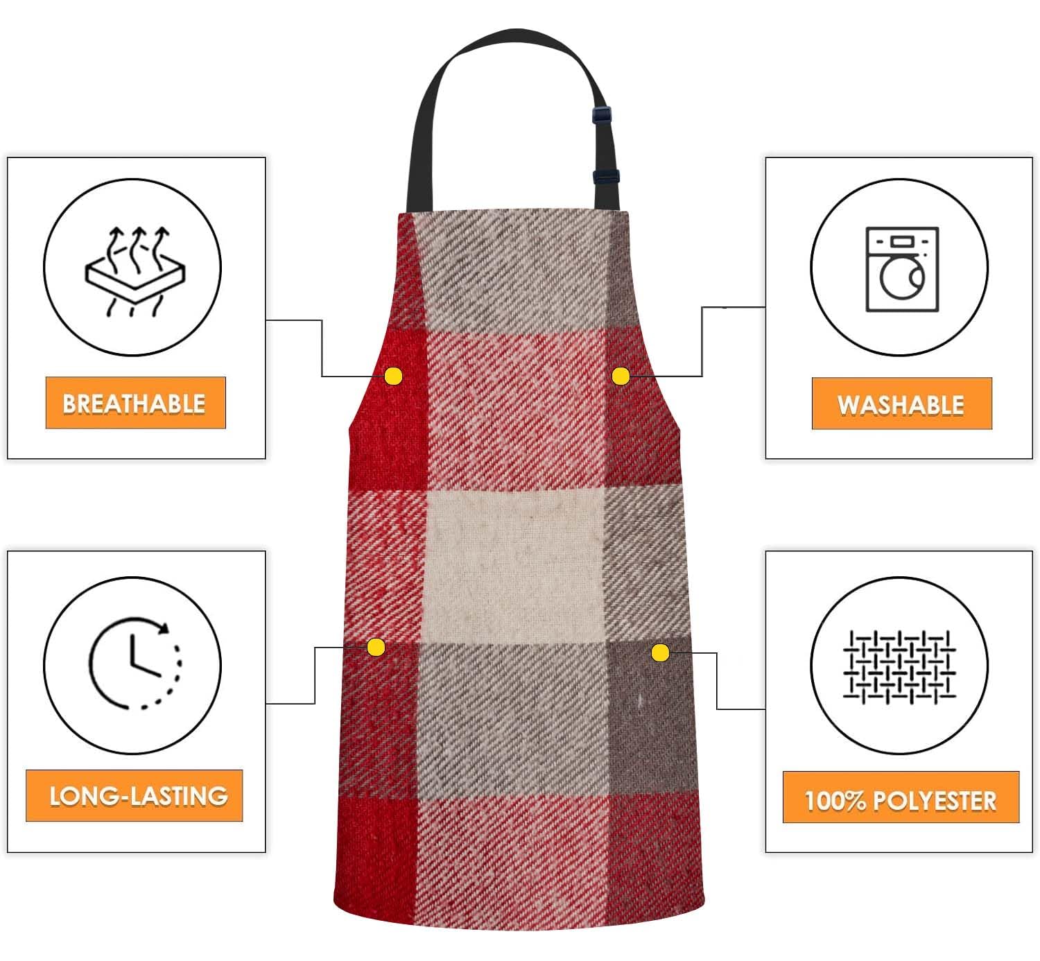 Smooffly Red and grey tartan Apron Adjustable Bib Chef Aprons Cooking Apron Unisex Women Men Aprons Perfect for Home Kitchen Baking - Image 4