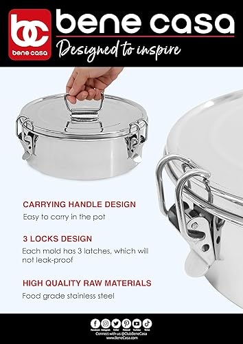Miniatura 2 de Bene Casa Flan Maker de acero inoxidable de 1.5 cuartos de galón, molde de flan, 7.5 pulgadas de diámetro