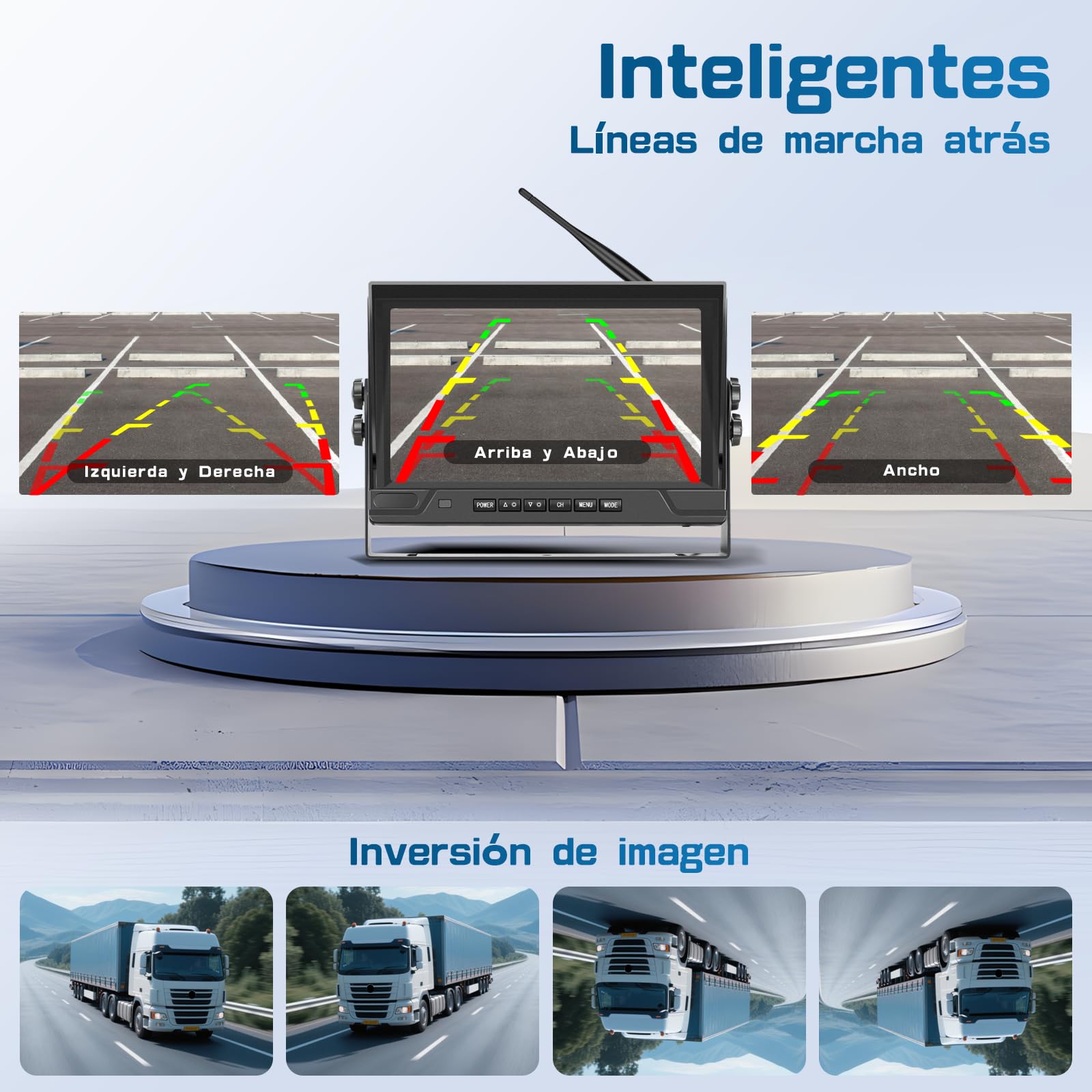 Hikity DVR Cámara Trasera Coche Inalambrica con Monitor IPS de 9" 12-24V | IP68 Impermeable Cámara de Visión Trasera Visión Nocturna BSW Camara Trasera de Coche para Camiones RV Furgonetas Caravanas