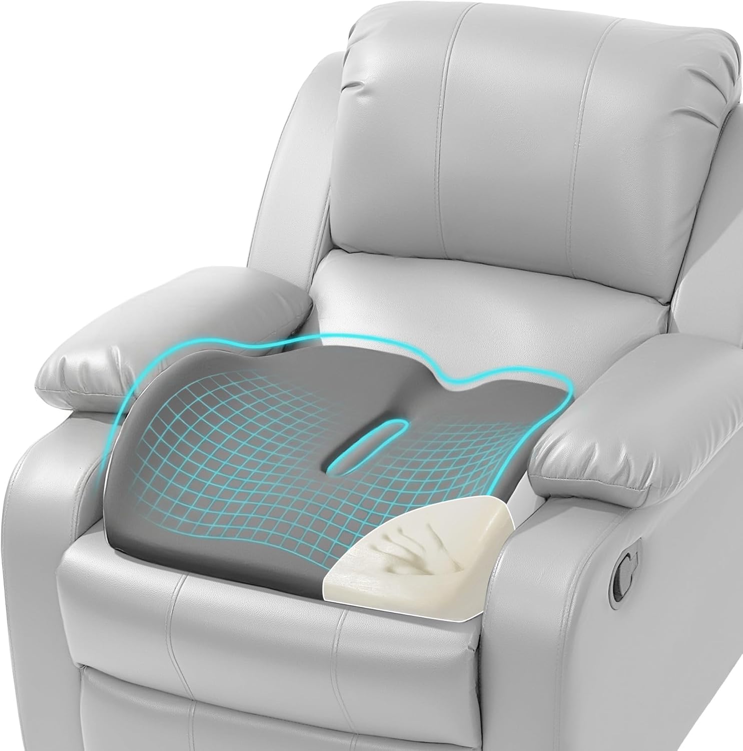 ROYALAY Ergonomic Recliner Cushions for Elderly, Memory Foam Recliner Cushions for Long Sitting, Chair Seat Pad for Back Pain with Detachable Cover(Grey)