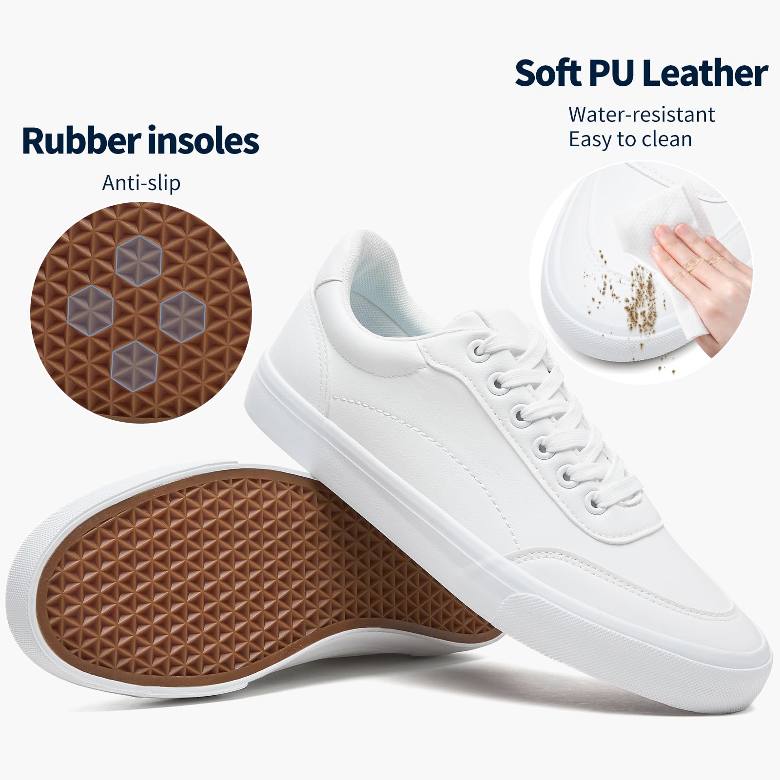 Rominz Men's White Tennis Shoes PU Leather Fashion Sneakers Low Top Casual Walking Shoes for Men — view 4