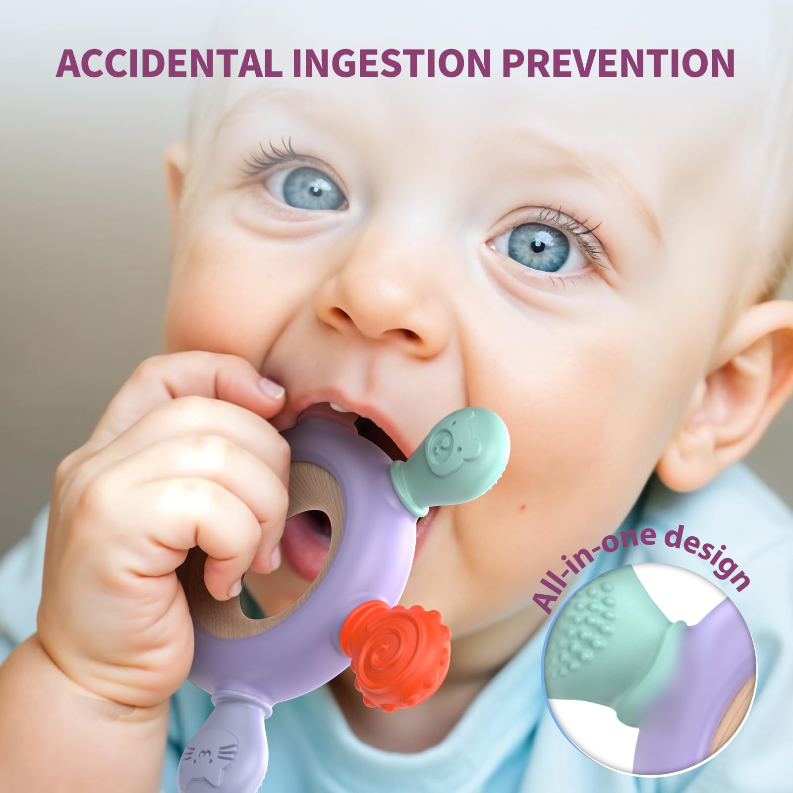 akolik Massaggiagengive per Neonato, Giocattoli per Dentizione Regalo da 3, 6, 9, 12 Mesi, Anello in Silicone Alimentare, Giochi da Bagno per Bambini