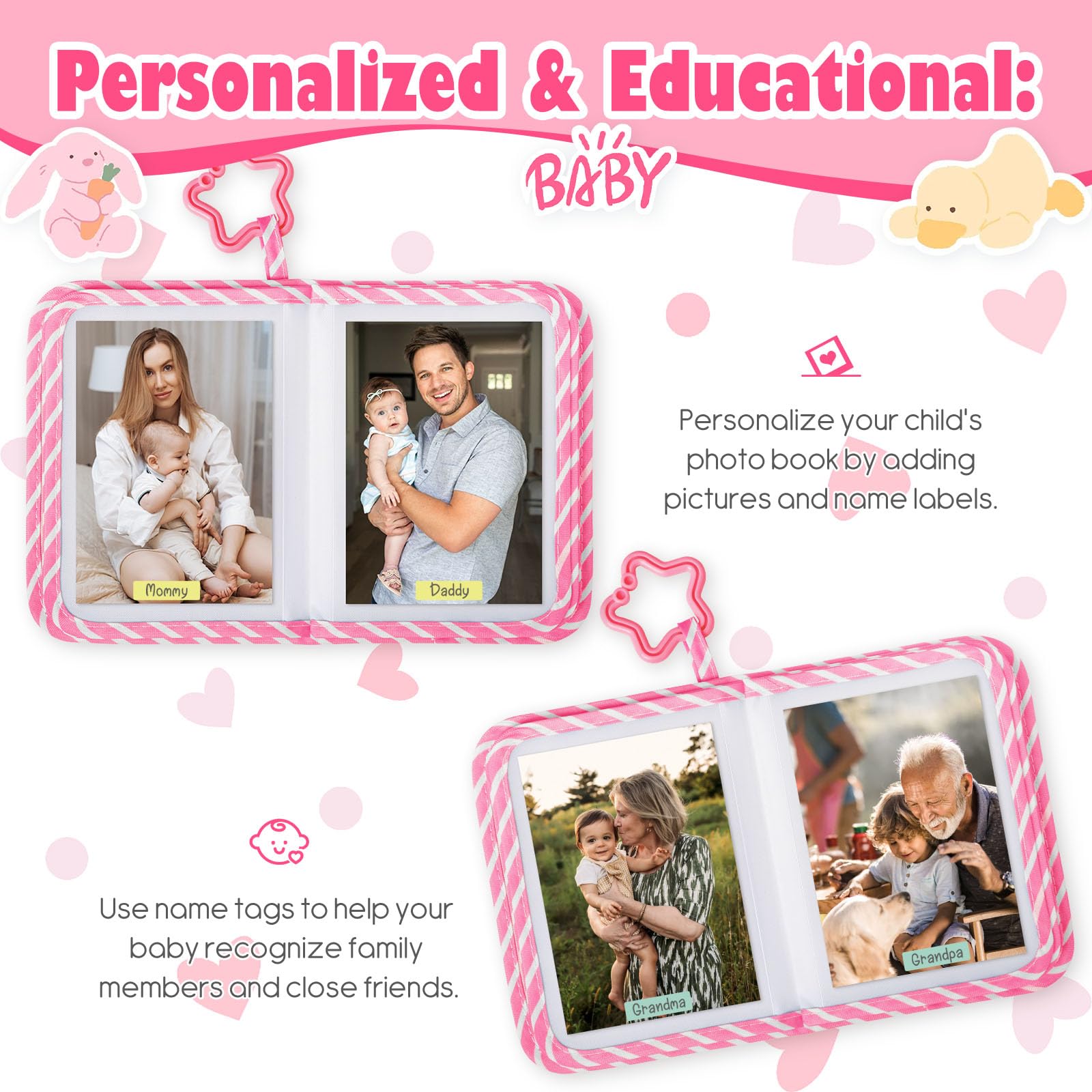 Lanpn Baby Photo Album Holds 17 6x4 Pictures, My First Soft Cloth Family Photo Book with Name Card & Name Tag Sticker - Image 4