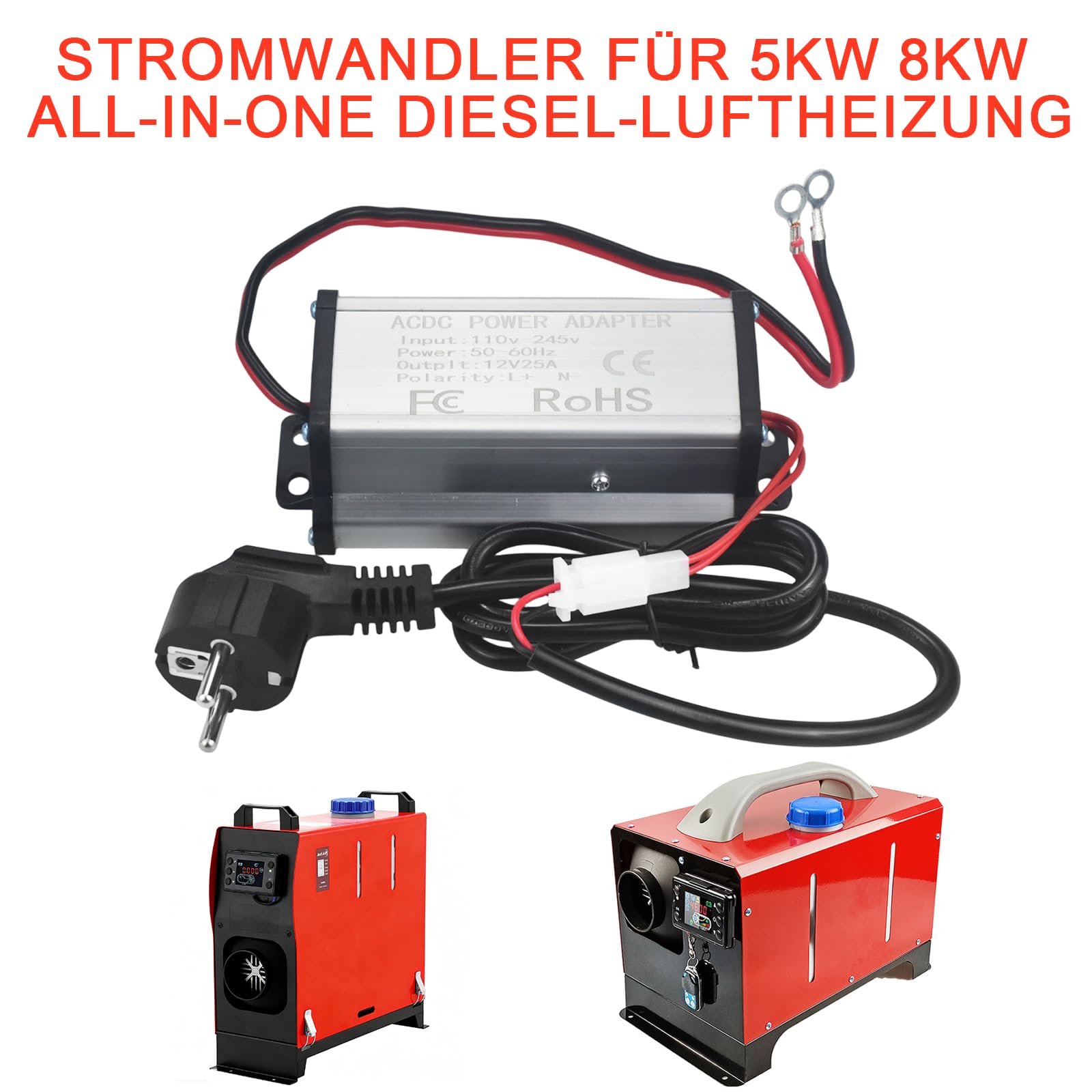 Przetwornica napięcia 230 V na 12 V, adapter zasilający, transformator do ogrzewania powietrza 5 kW 8 kW All-in-One, przekładnik prądu AC 230 V na DC 12 V do przyczep kempingowych, przyczep