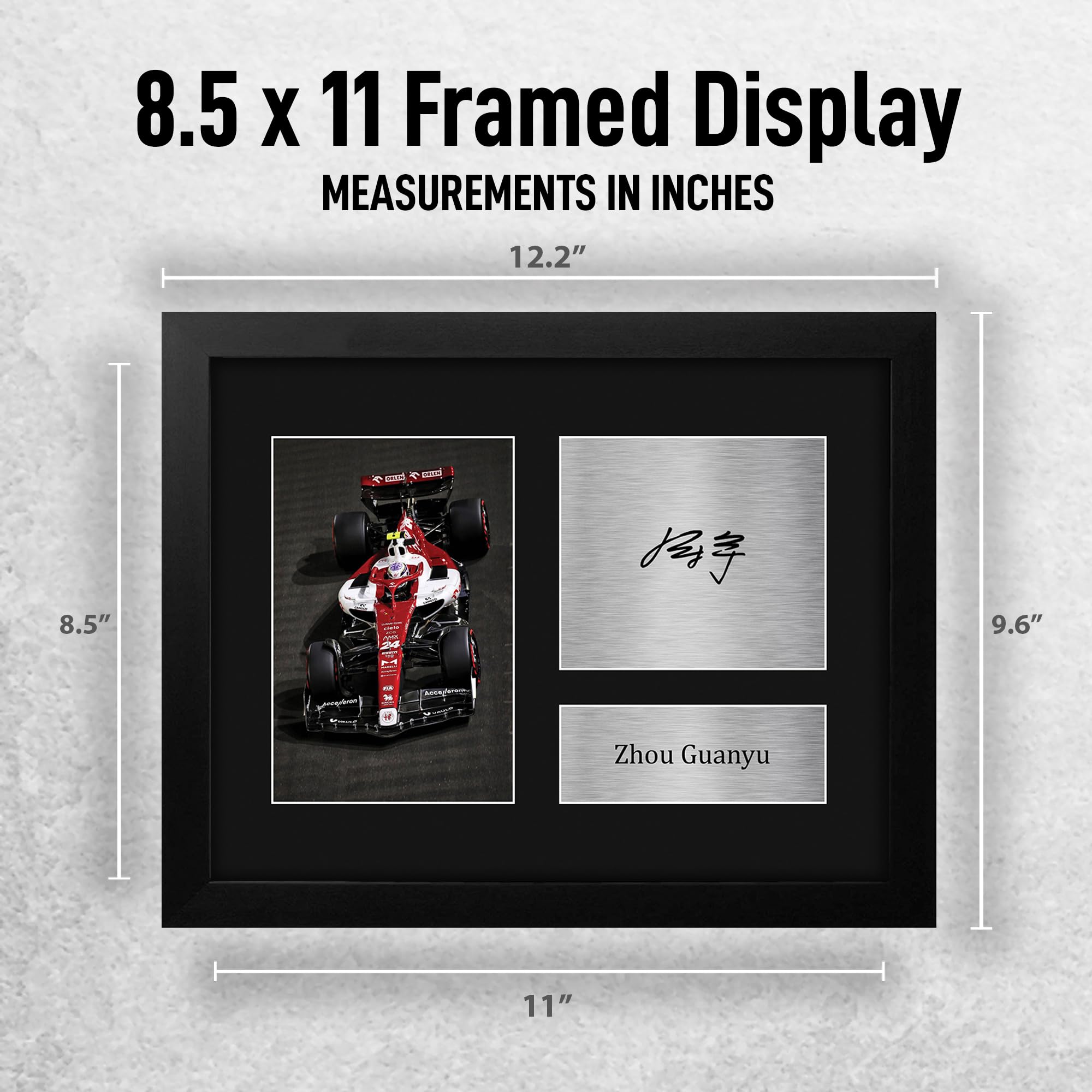 HWC Trading Zhou Guanyu Formula 1 Framed Gifts Printed Signed Autograph Picture for F1 Formula 1 Racing Fans - US Letter Size