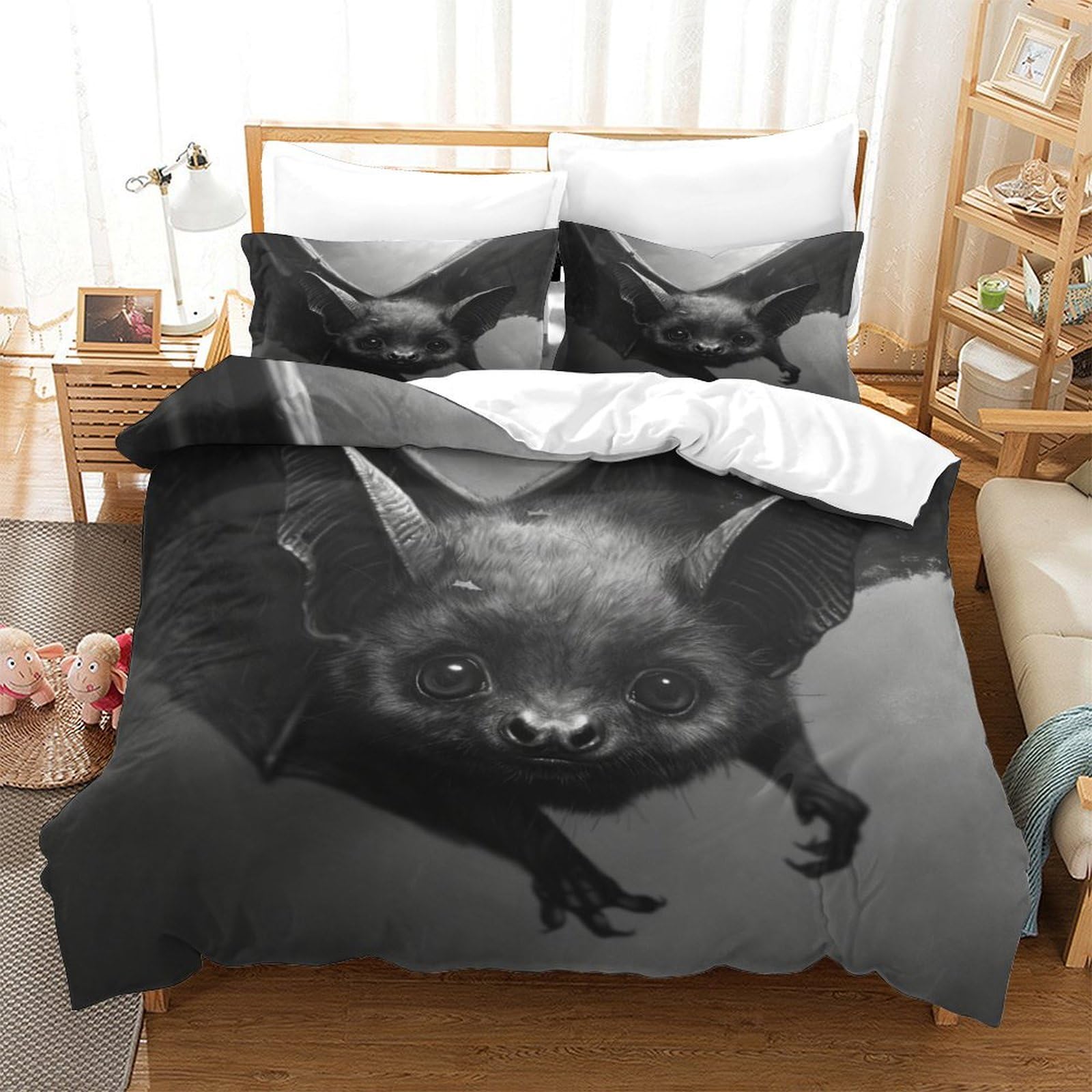 P1S9U7W5Y Realistic Bat 3D Printed Duvet Cover Set 3pcs Microfiber Bat Bedding Set SuperKing