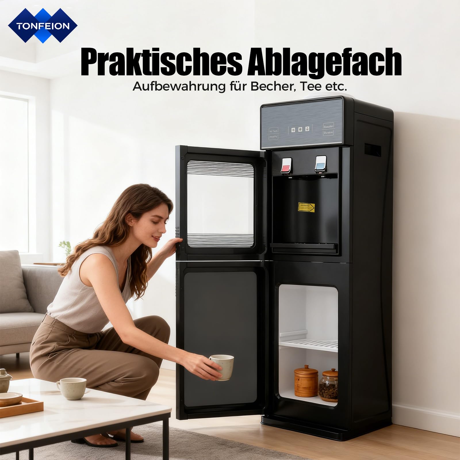 Distributore di acqua elettrico, erogatore di acqua a freddo, doppia funzione, distributore d'acqua con armadietto e indicatore LED, per secchio d'acqua da 19 l