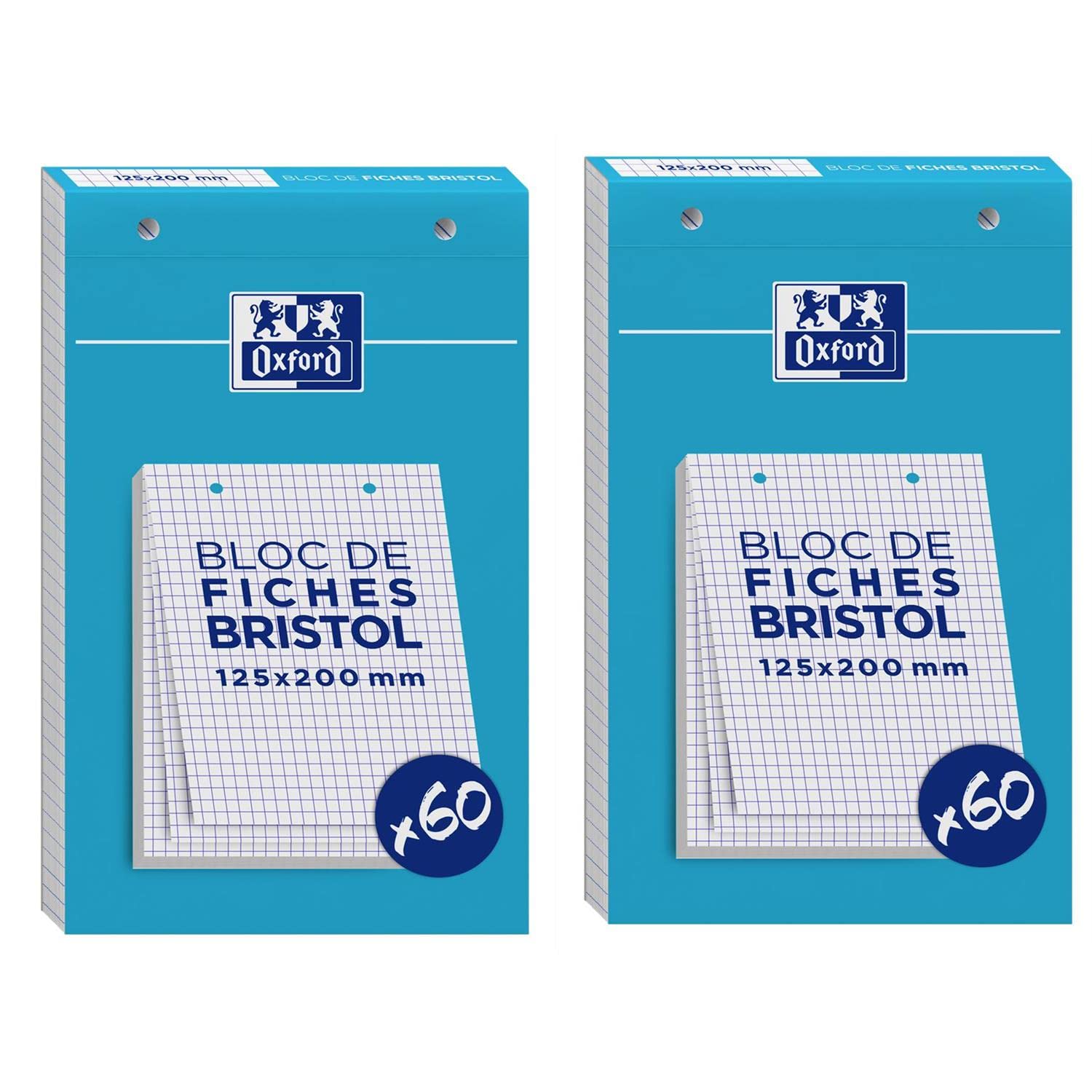 OXFORD Lot de 2 Blocs de 60 fiches bristol 125X200 perforées Q5/5 blanc