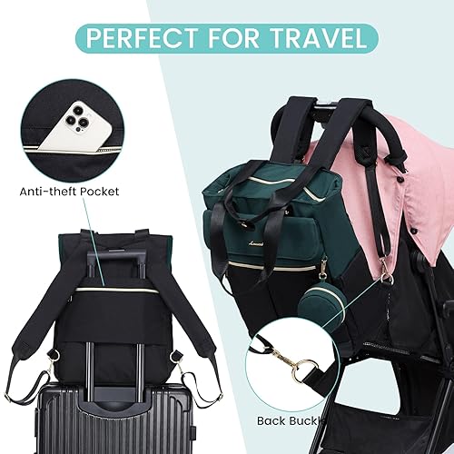 Miniatura 5 de LOVEVOOK Mochila para pañales, bolsa de pañales con bolsillos aislados, bolsa de bebé para niñas y niños con cambiador, bolsa de pañales grande para