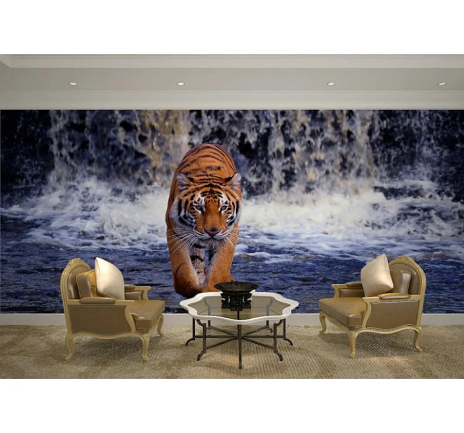 Wallpaper-3D-Xlm 250Cm×170Cm(B×H) Three Dimensional Animals Tigers Waterfalls Scenery 3D Wallpaper Easy Install Feature Office Living Room Sofa Bedroom Tv Background Wall Decoration-250Cm×170Cm